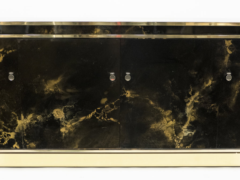 Rare golden lacquer and brass Maison Jansen sideboard 1970s