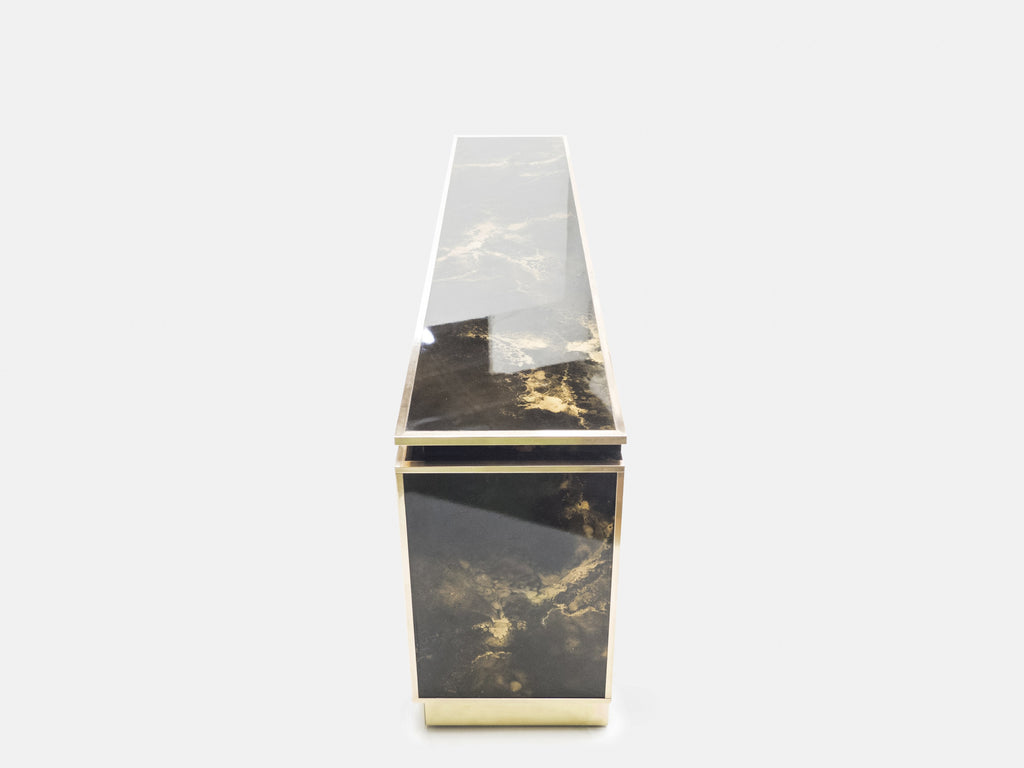 Rare golden lacquer and brass Maison Jansen sideboard 1970s