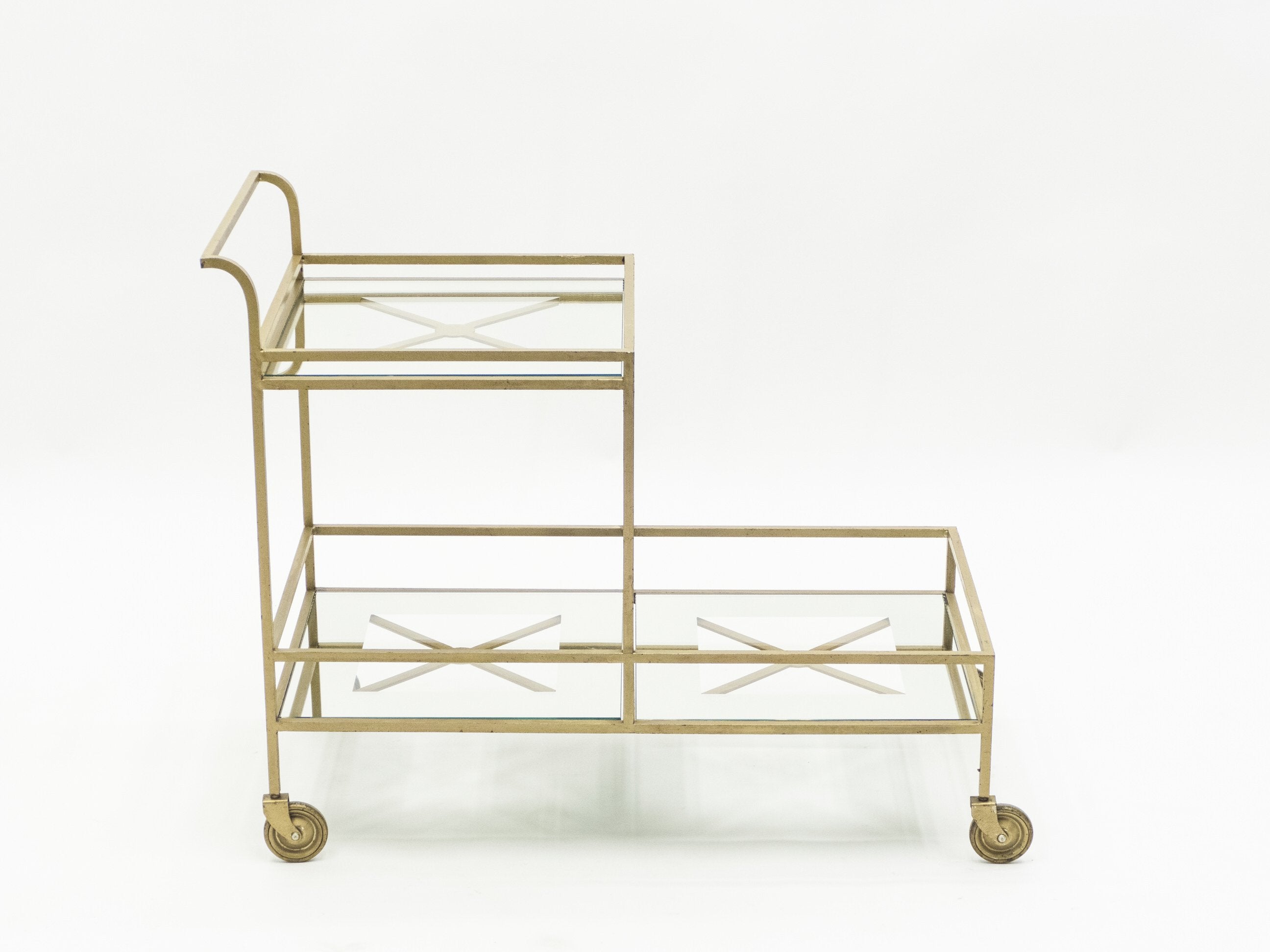Jean Royère serving trolley gilded metal mirrored glass 1950