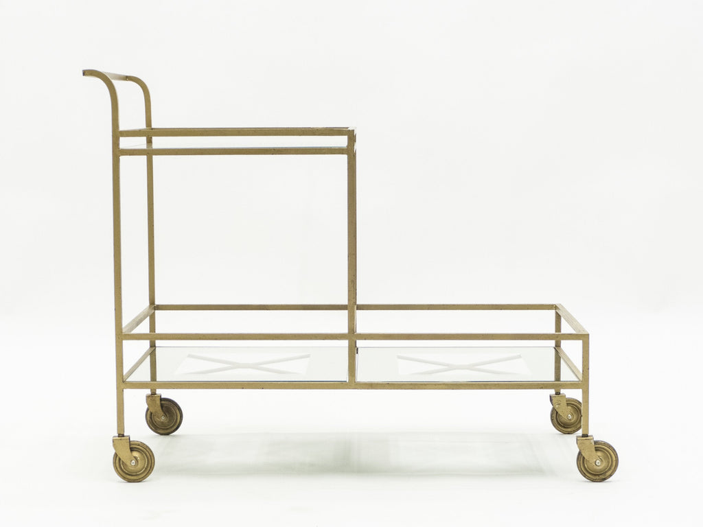 Jean Royère serving trolley gilded metal mirrored glass 1950