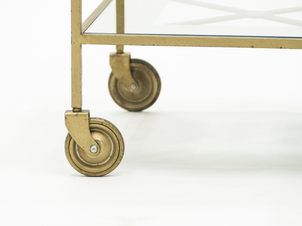 Jean Royère serving trolley gilded metal mirrored glass 1950