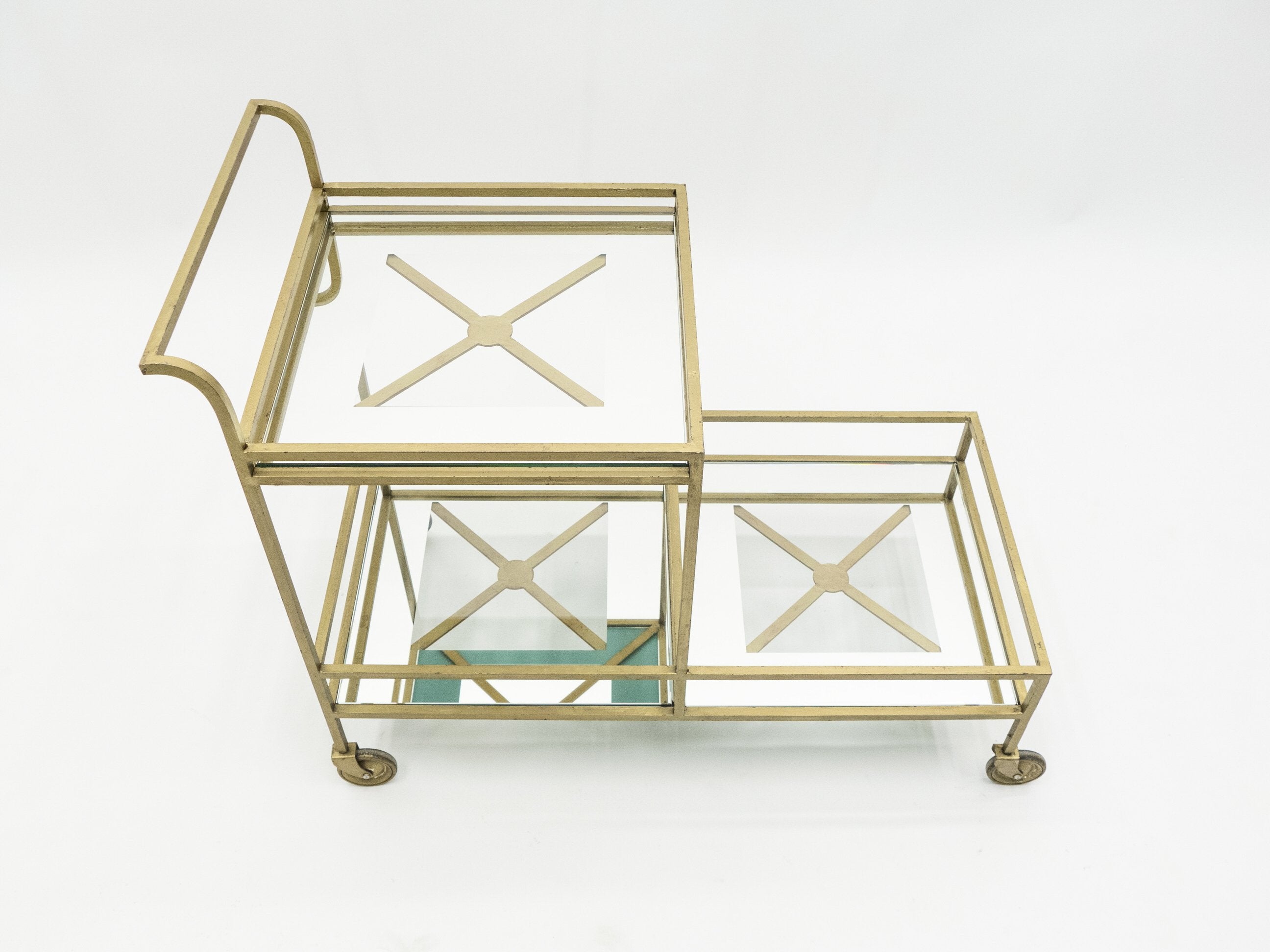 Jean Royère serving trolley gilded metal mirrored glass 1950