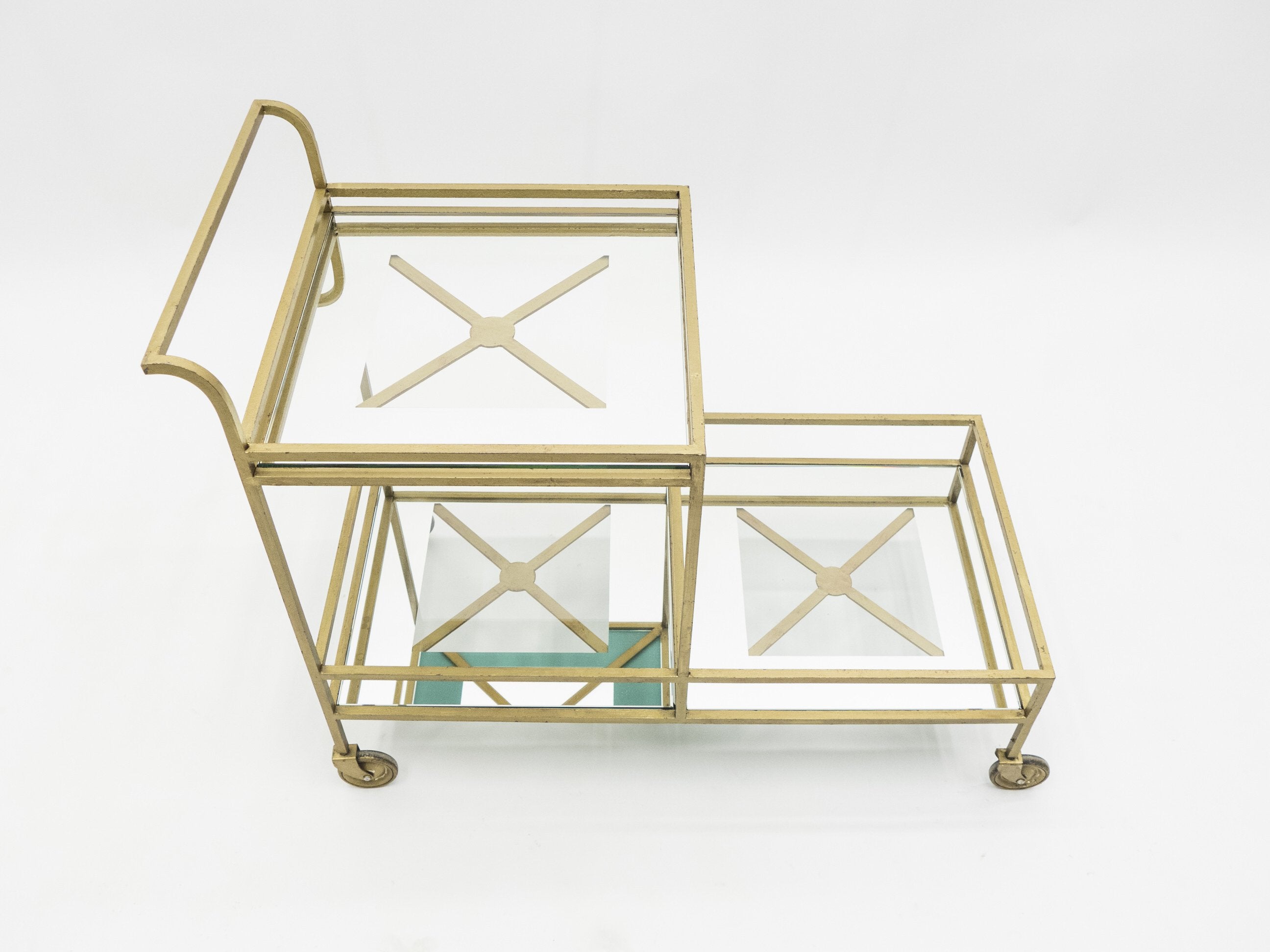 Jean Royère serving trolley gilded metal mirrored glass 1950
