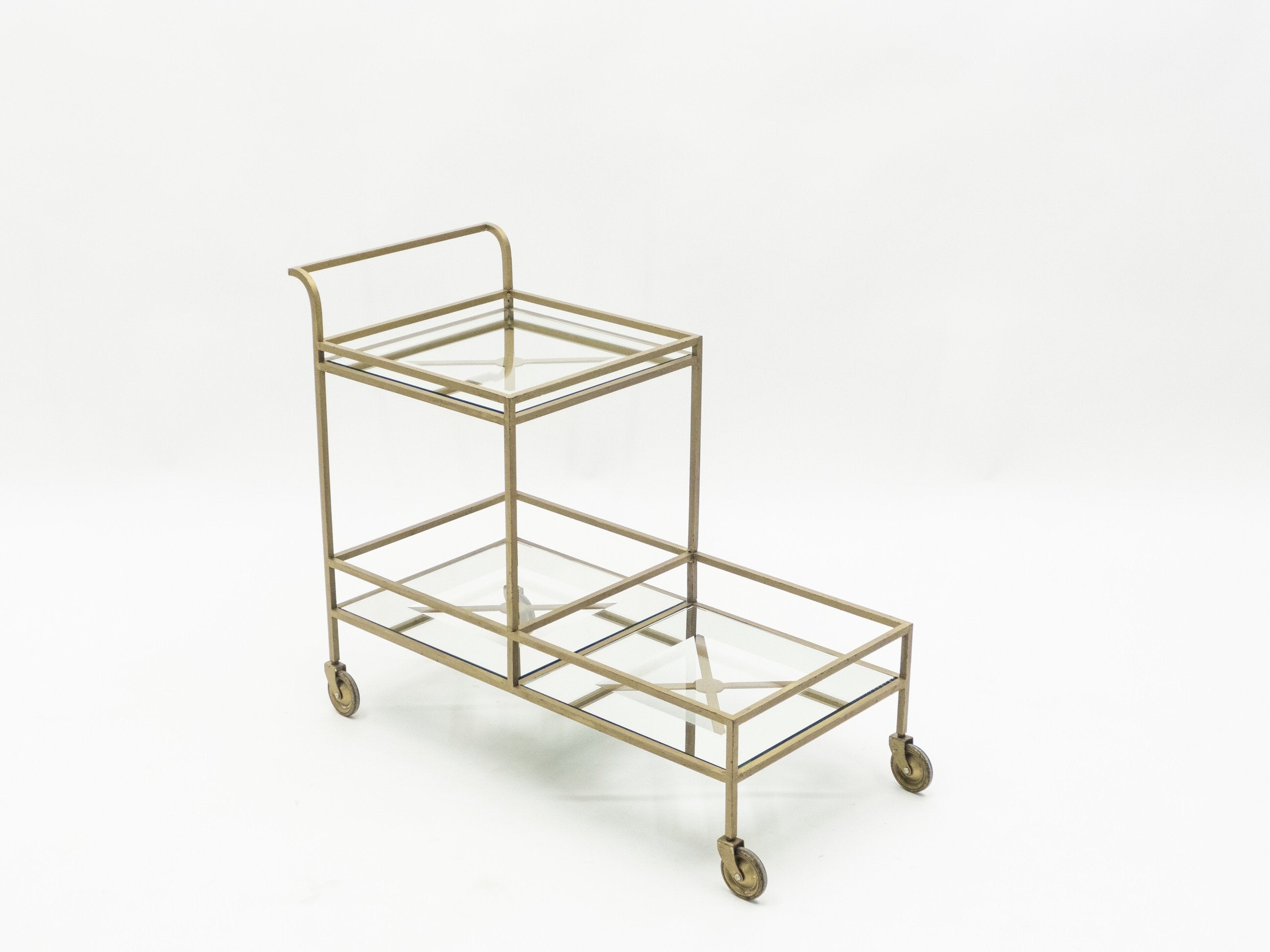 Jean Royère serving trolley gilded metal mirrored glass 1950