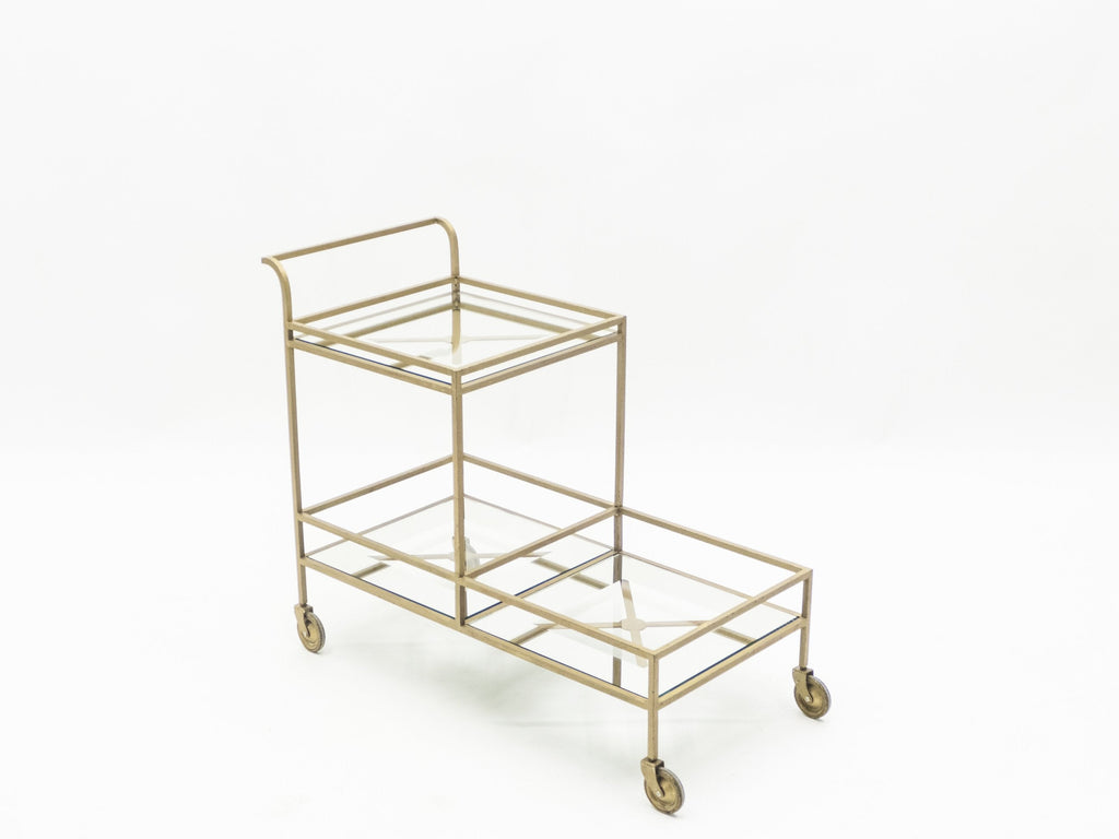 Jean Royère serving trolley gilded metal mirrored glass 1950