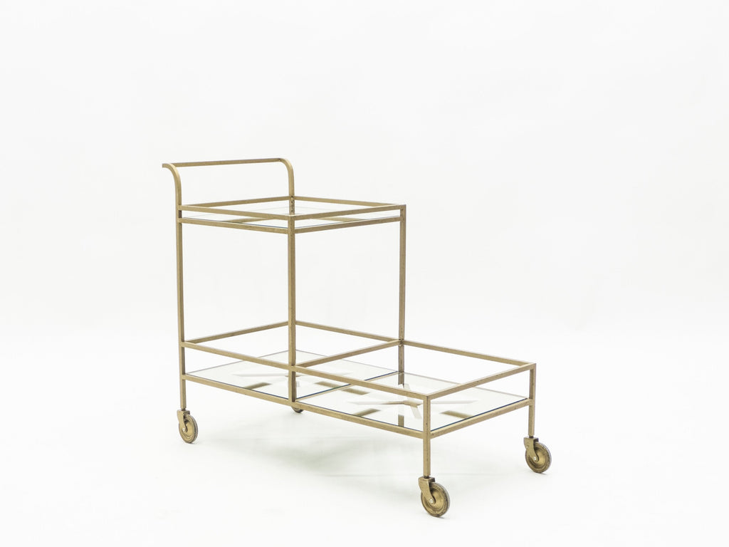 Jean Royère serving trolley gilded metal mirrored glass 1950