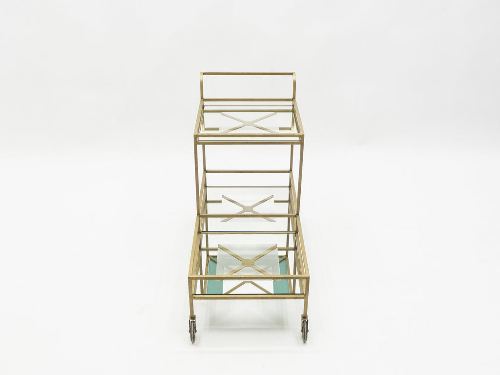 Jean Royère serving trolley gilded metal mirrored glass 1950