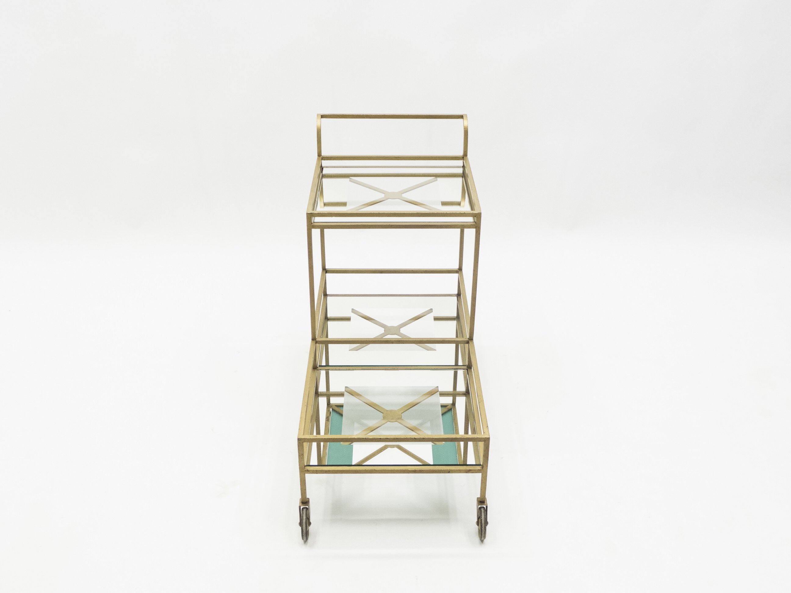 Jean Royère serving trolley gilded metal mirrored glass 1950