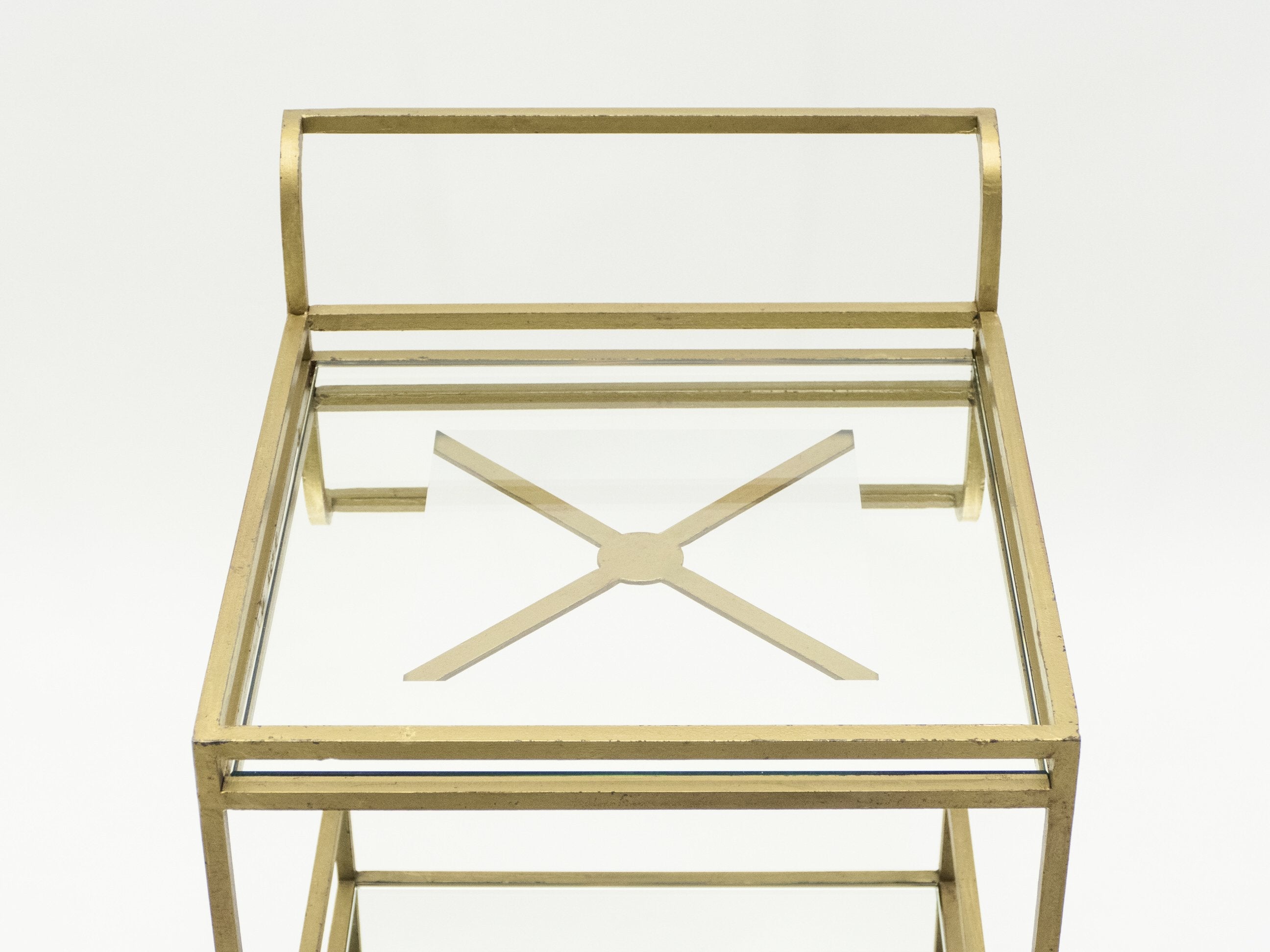Jean Royère serving trolley gilded metal mirrored glass 1950