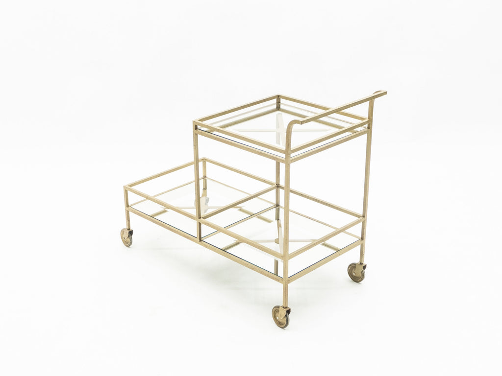 Jean Royère serving trolley gilded metal mirrored glass 1950