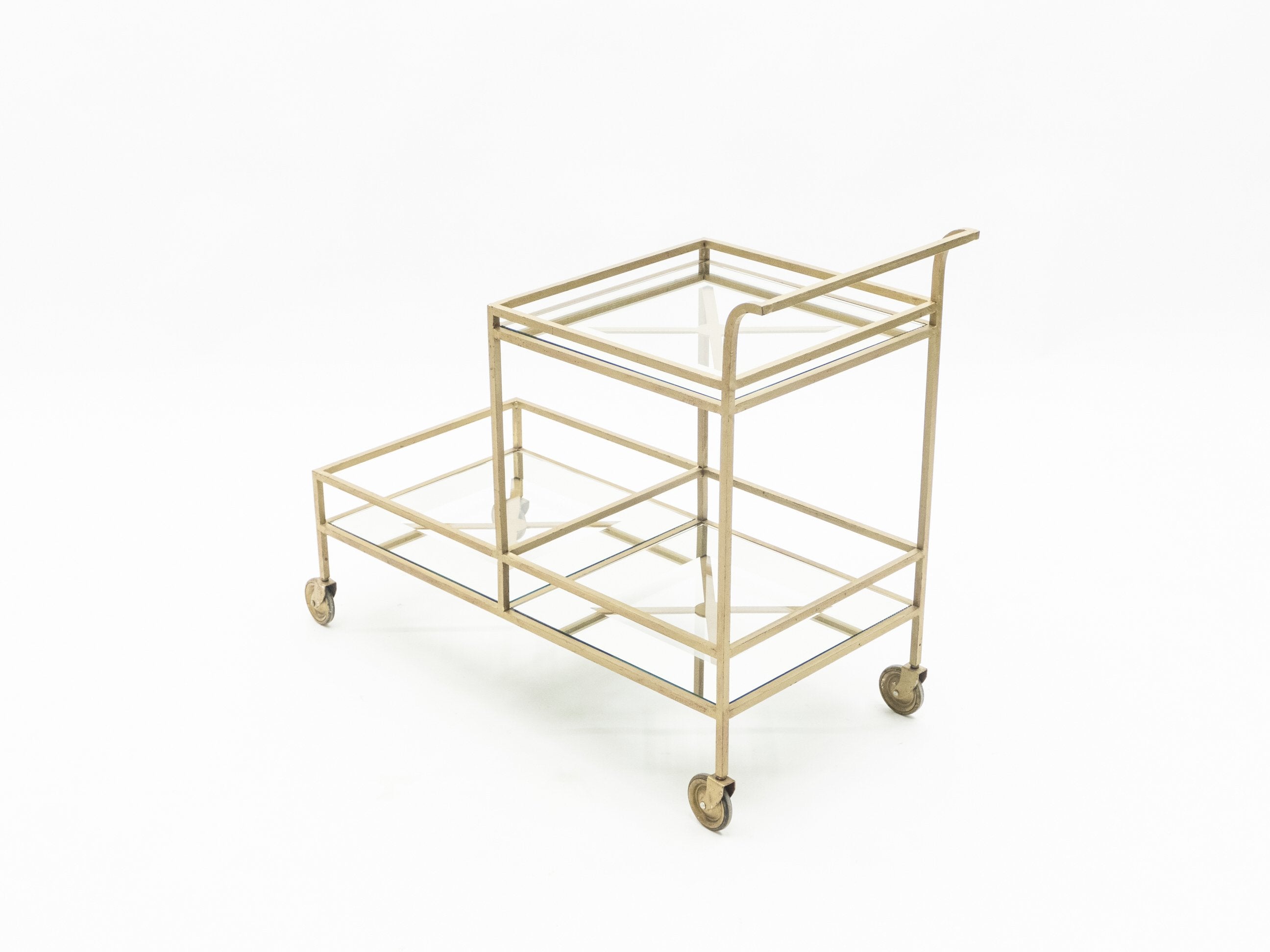 Jean Royère serving trolley gilded metal mirrored glass 1950