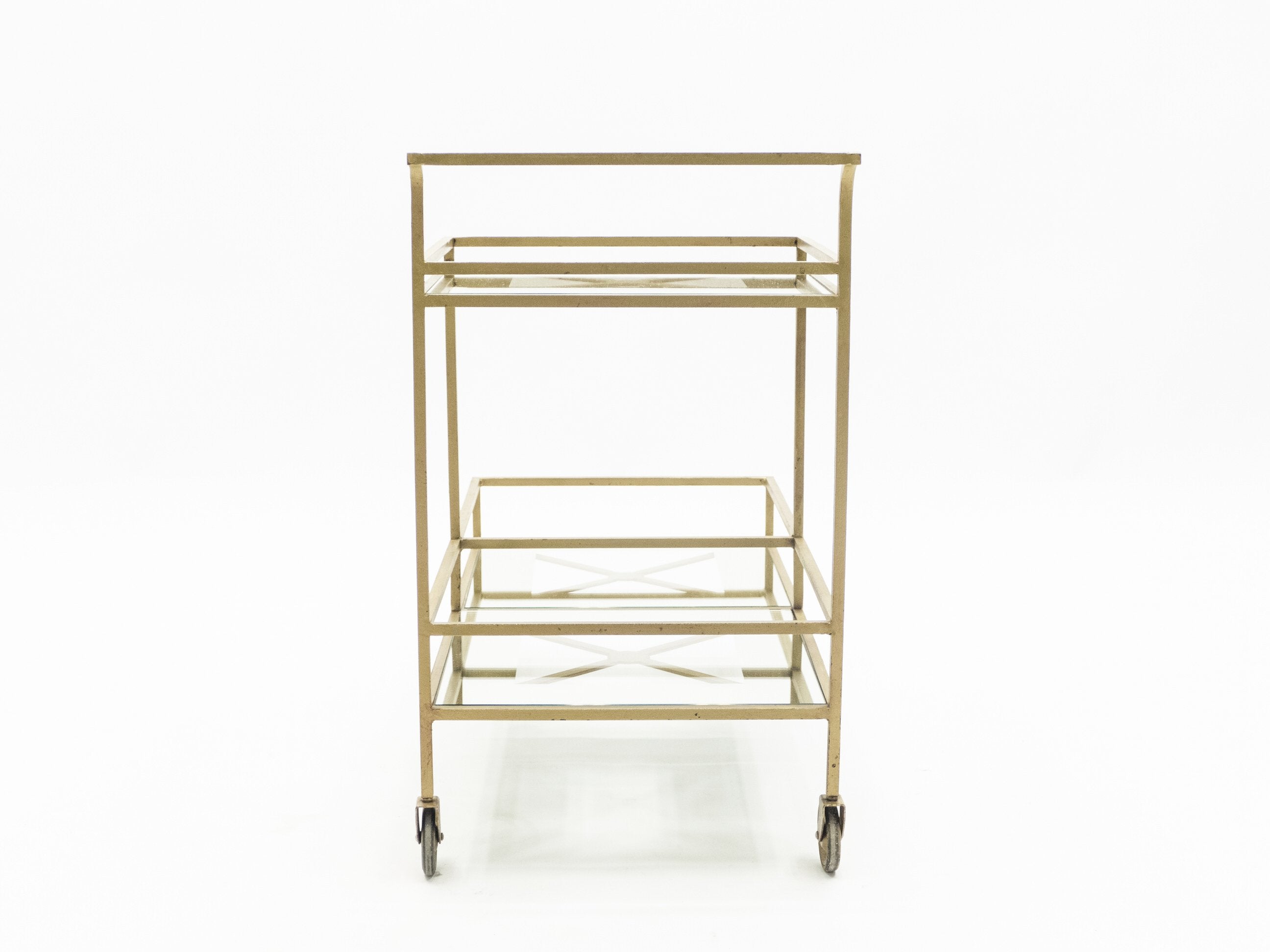 Jean Royère serving trolley gilded metal mirrored glass 1950