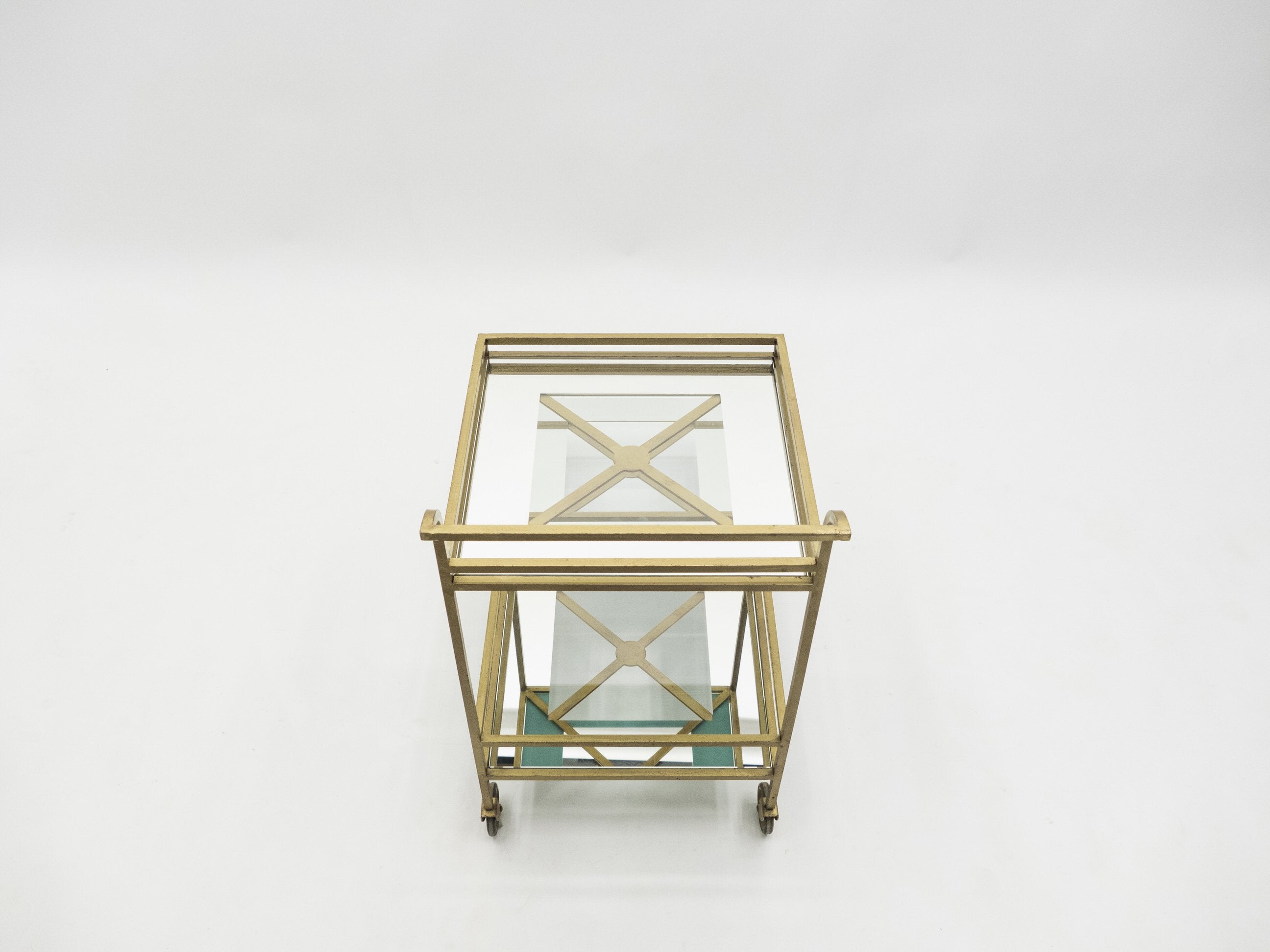 Jean Royère serving trolley gilded metal mirrored glass 1950