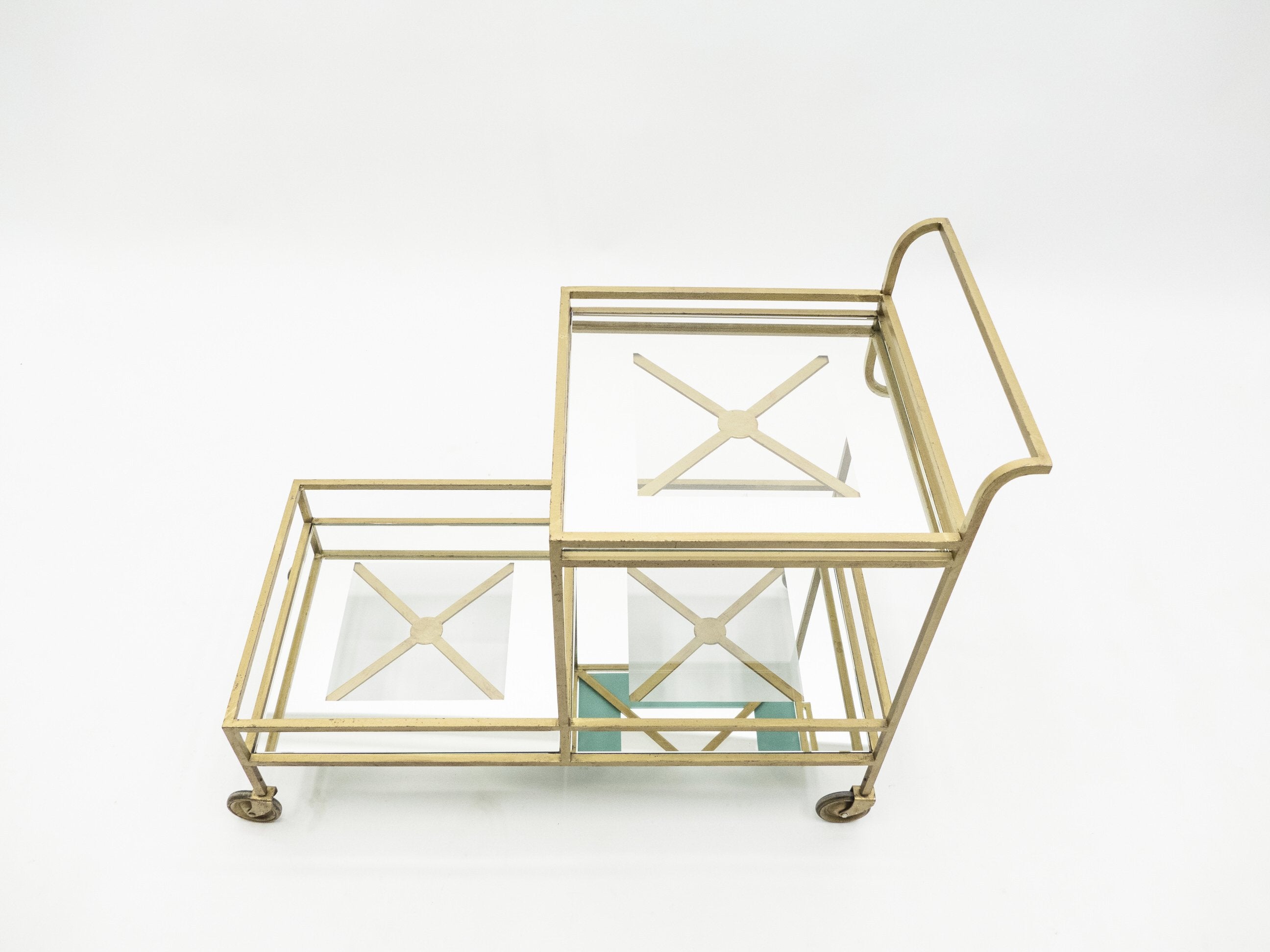 Jean Royère serving trolley gilded metal mirrored glass 1950