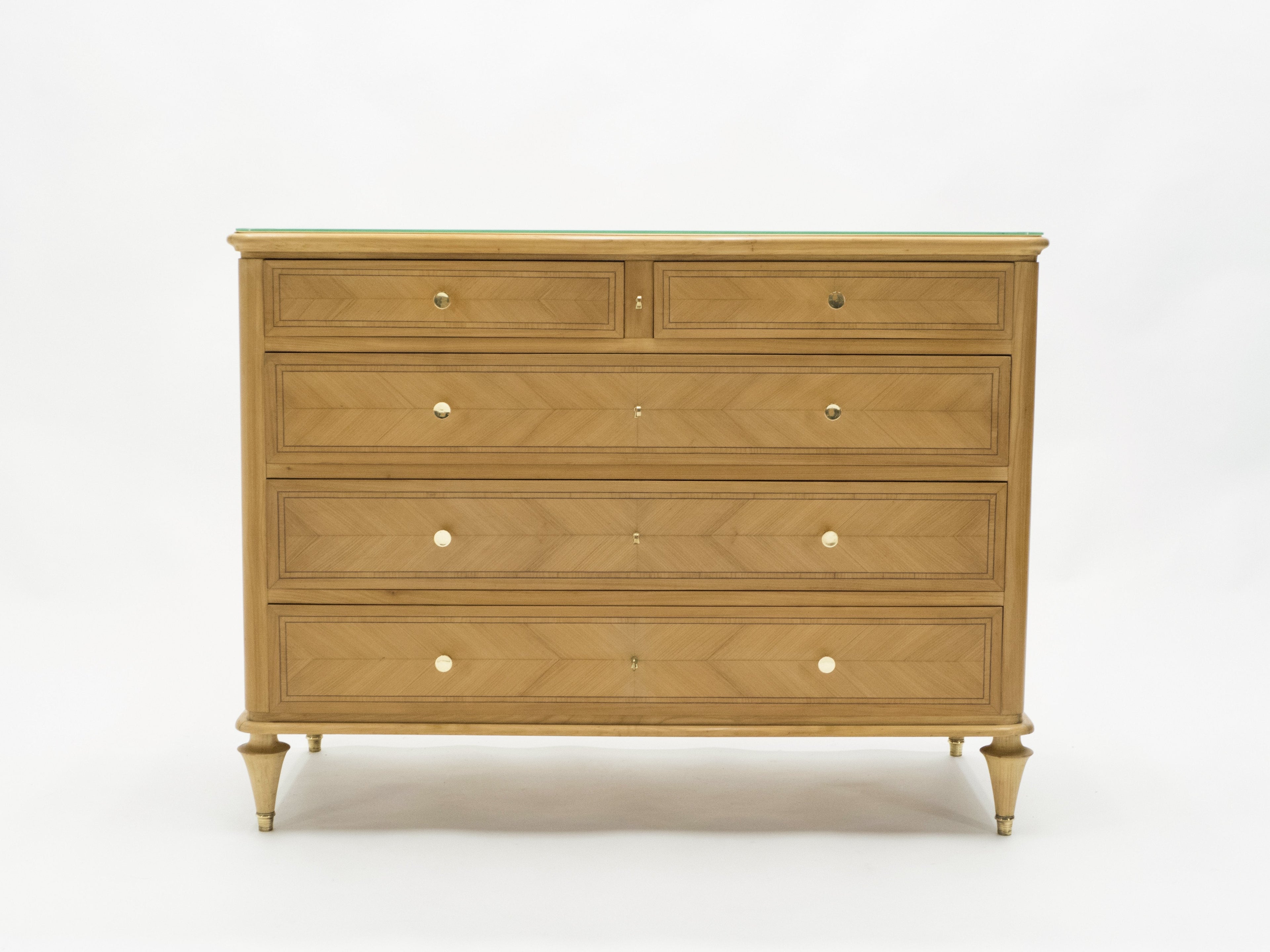 French Mid-century birch cherry wood and brass commode 1960s