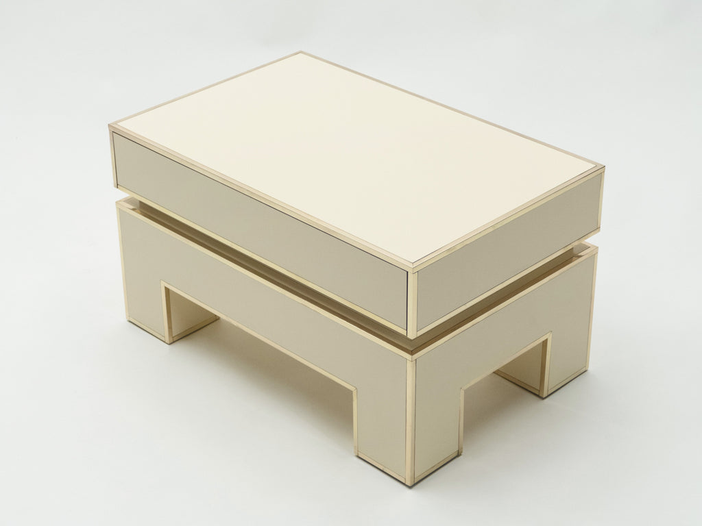 Pair of white lacquer brass end tables by Alain Delon for Maison Jansen 1975