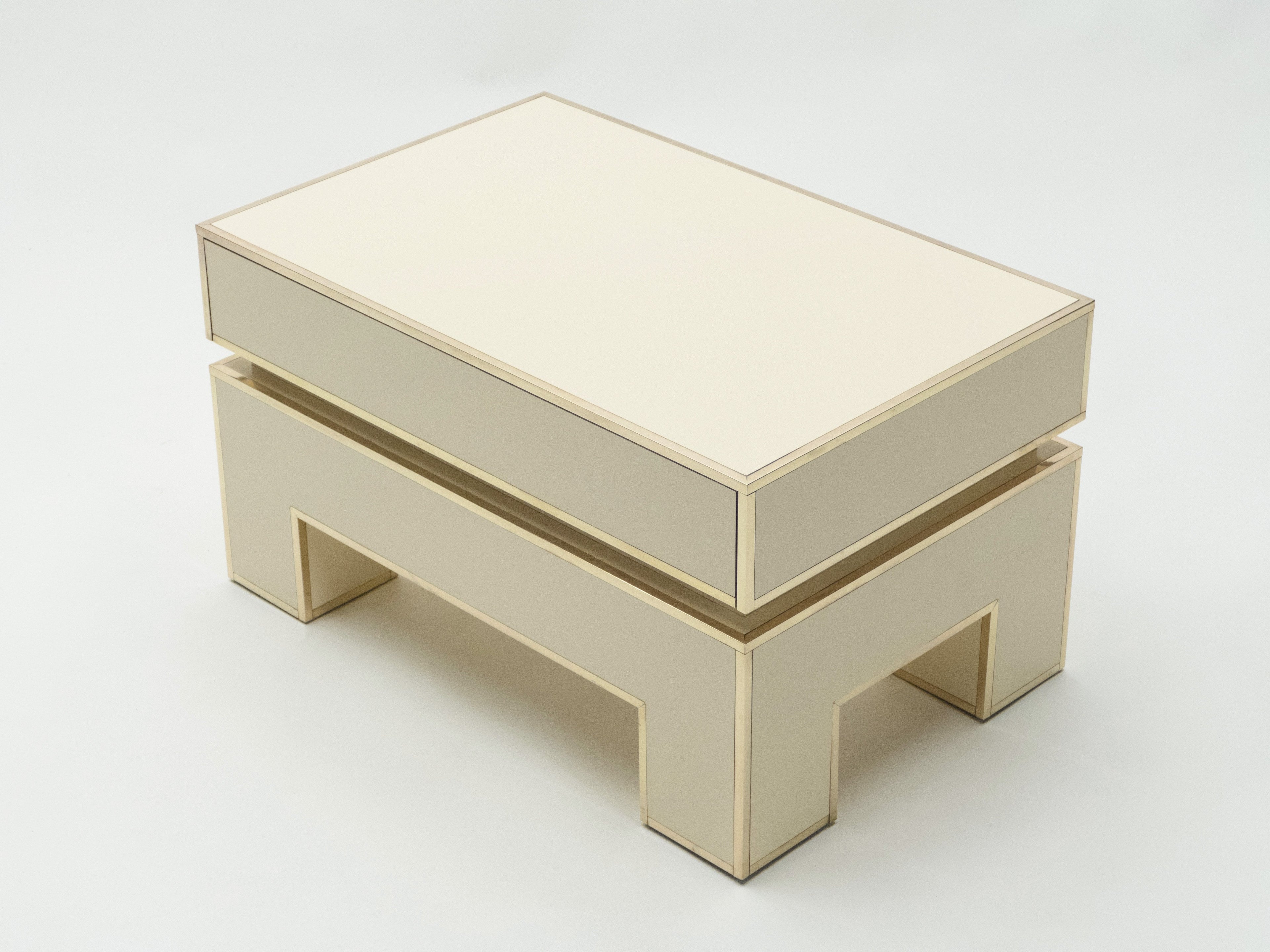 Pair of white lacquer brass end tables by Alain Delon for Maison Jansen 1975