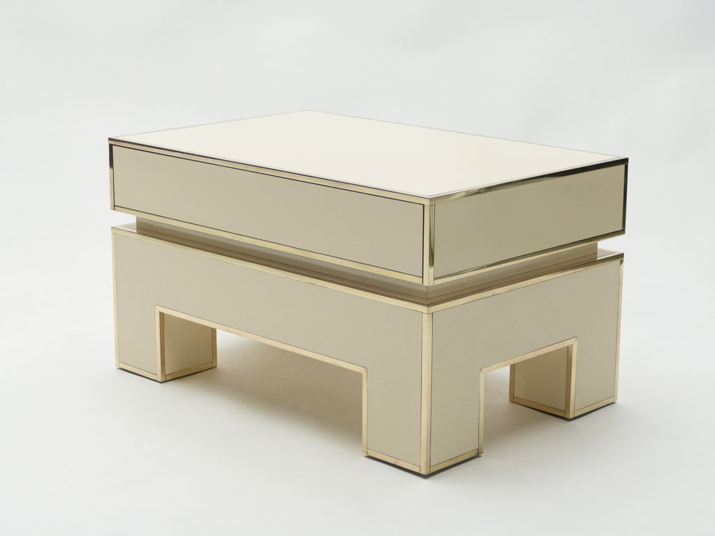 Pair of white lacquer brass end tables by Alain Delon for Maison Jansen 1975