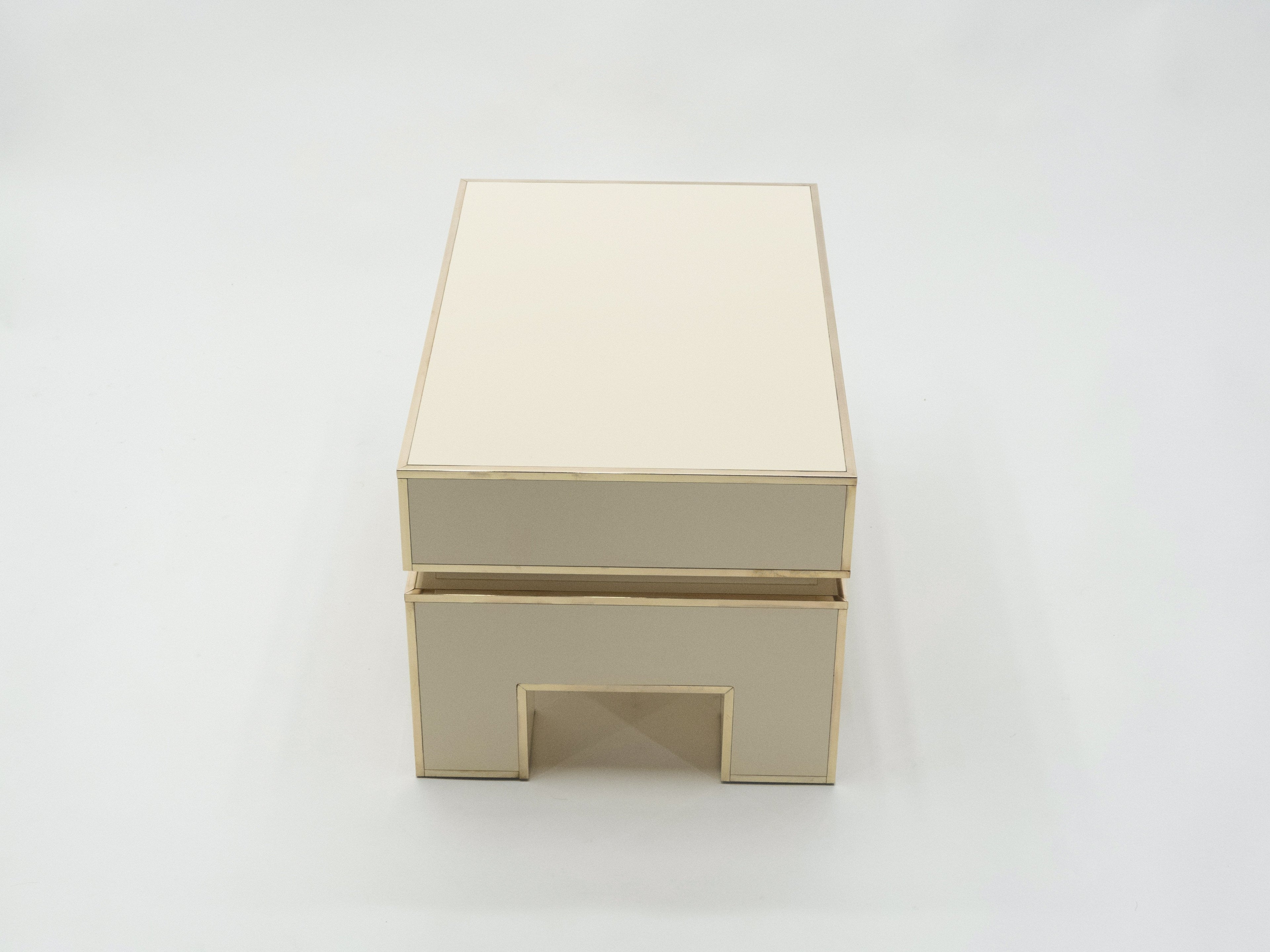 Pair of white lacquer brass end tables by Alain Delon for Maison Jansen 1975