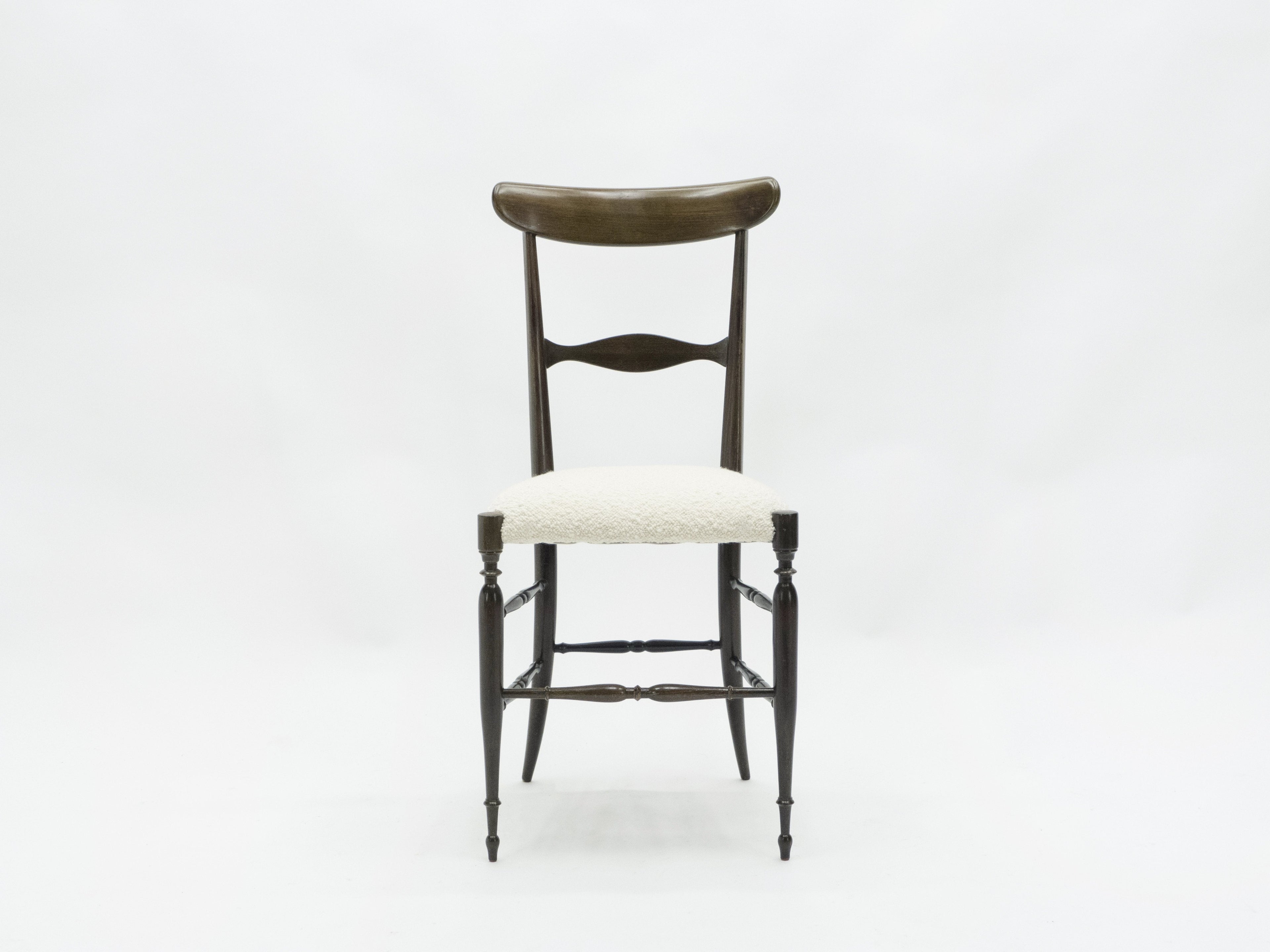 Rare set of six Campanino Chiavari walnut chairs by Fratelli Levaggi 1950