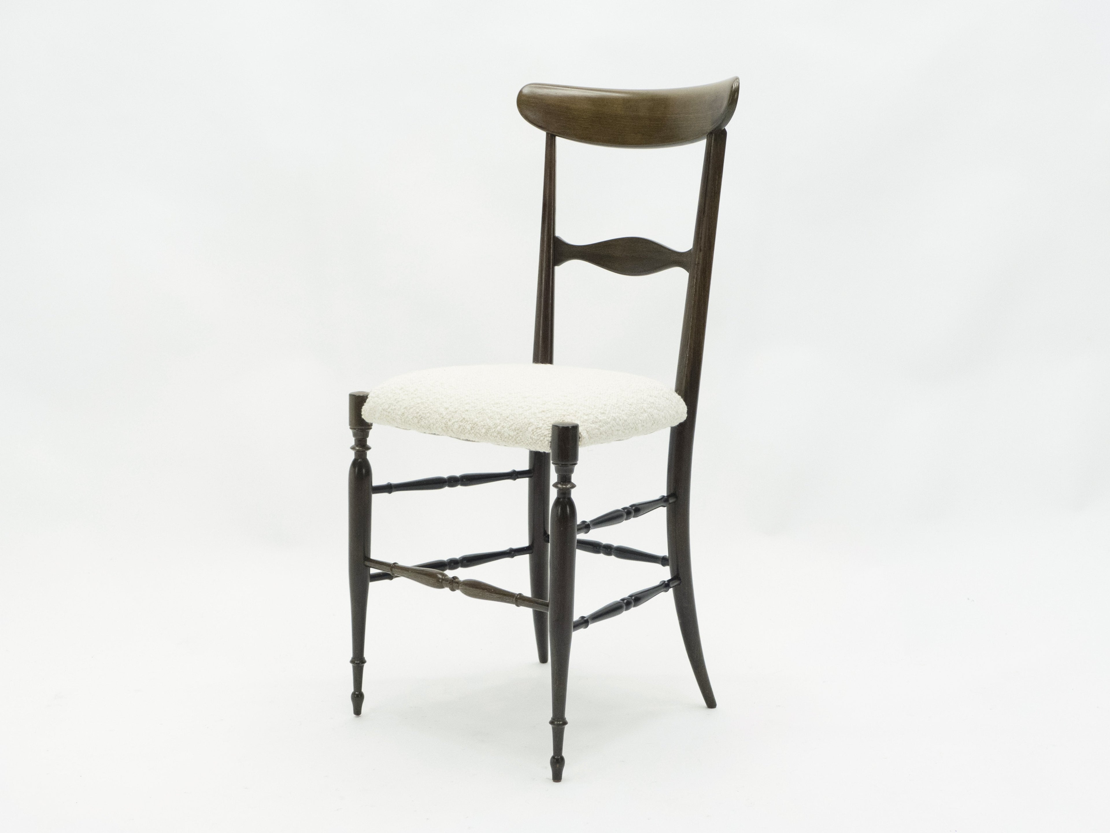 Rare set of six Campanino Chiavari walnut chairs by Fratelli Levaggi 1950
