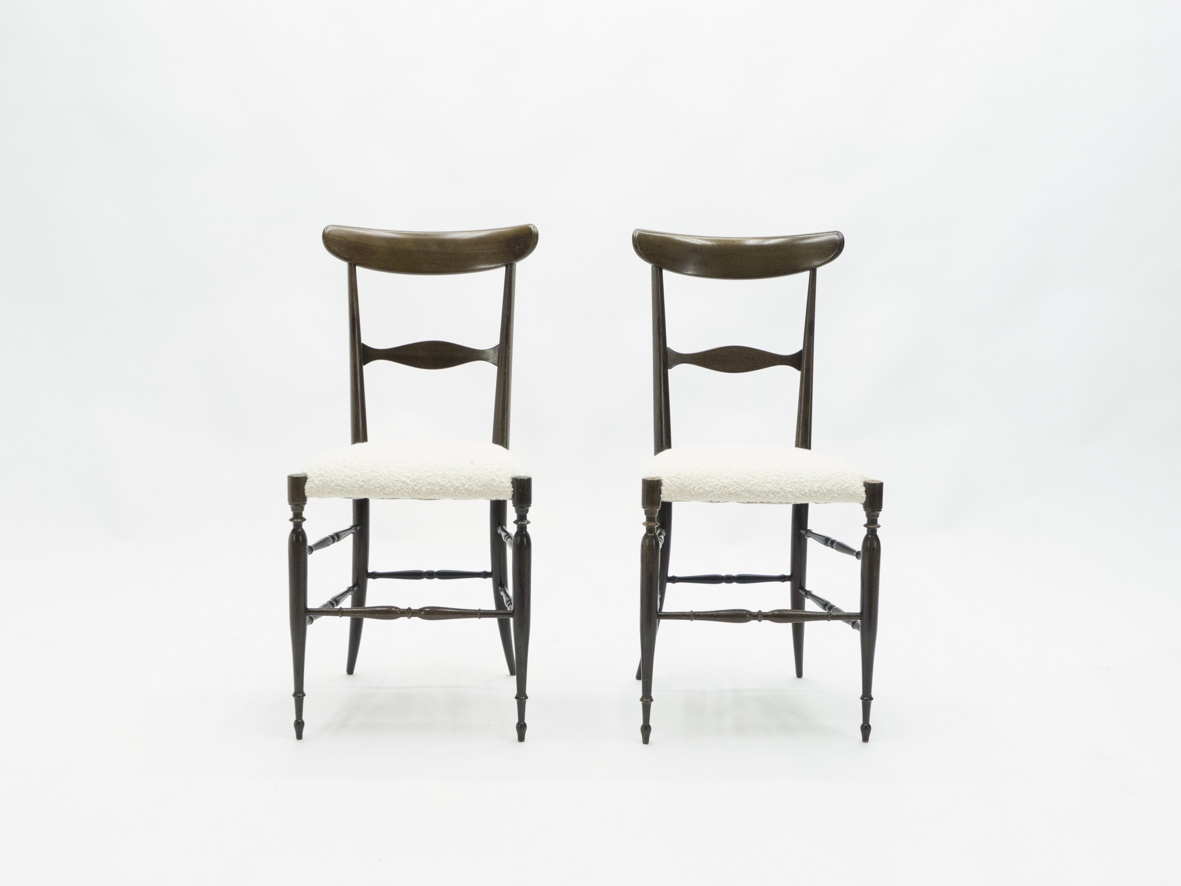 Rare set of six Campanino Chiavari walnut chairs by Fratelli Levaggi 1950