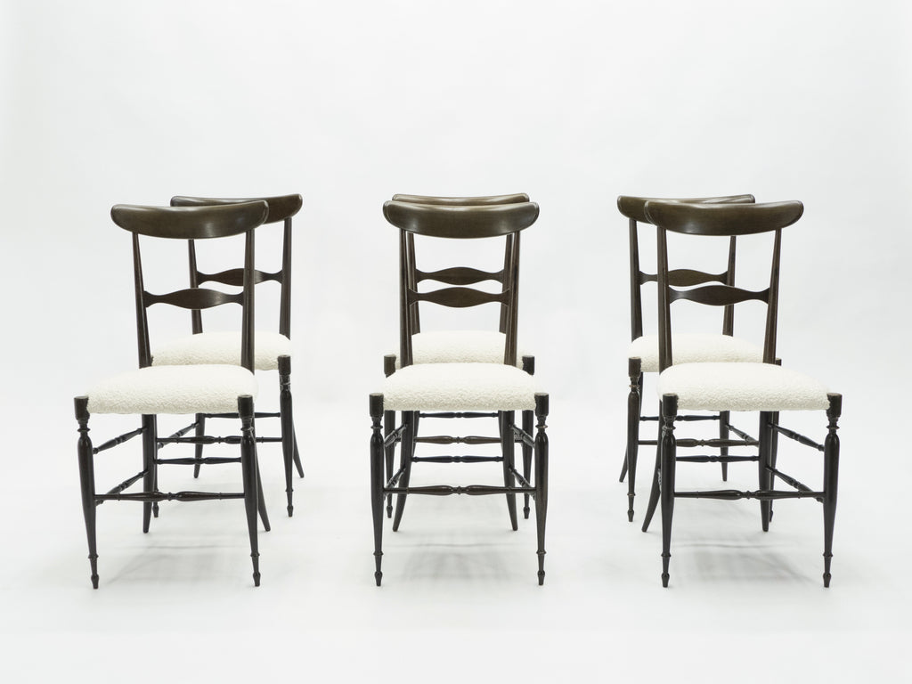 Rare set of six Campanino Chiavari walnut chairs by Fratelli Levaggi 1950