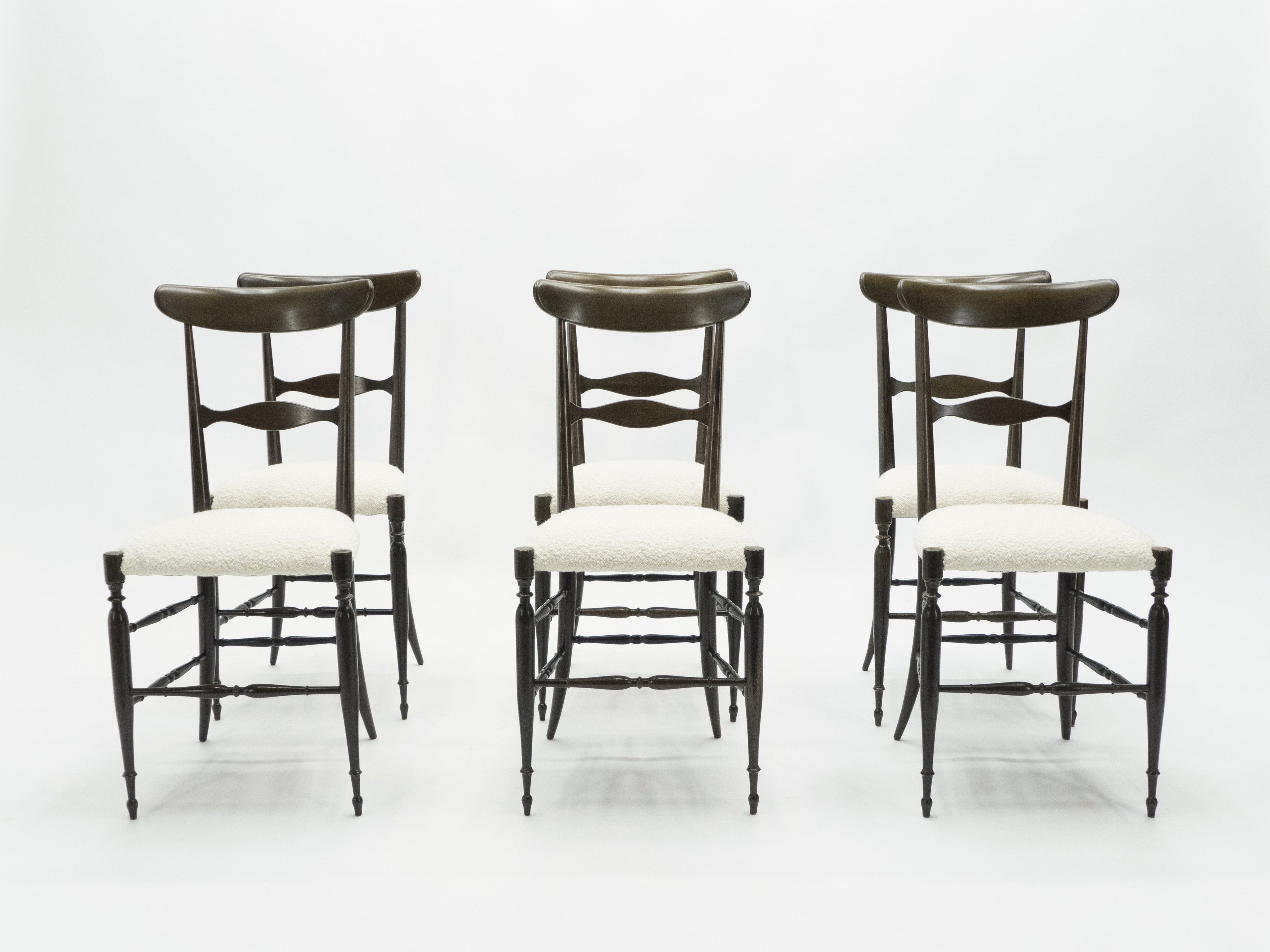 Rare set of six Campanino Chiavari walnut chairs by Fratelli Levaggi 1950