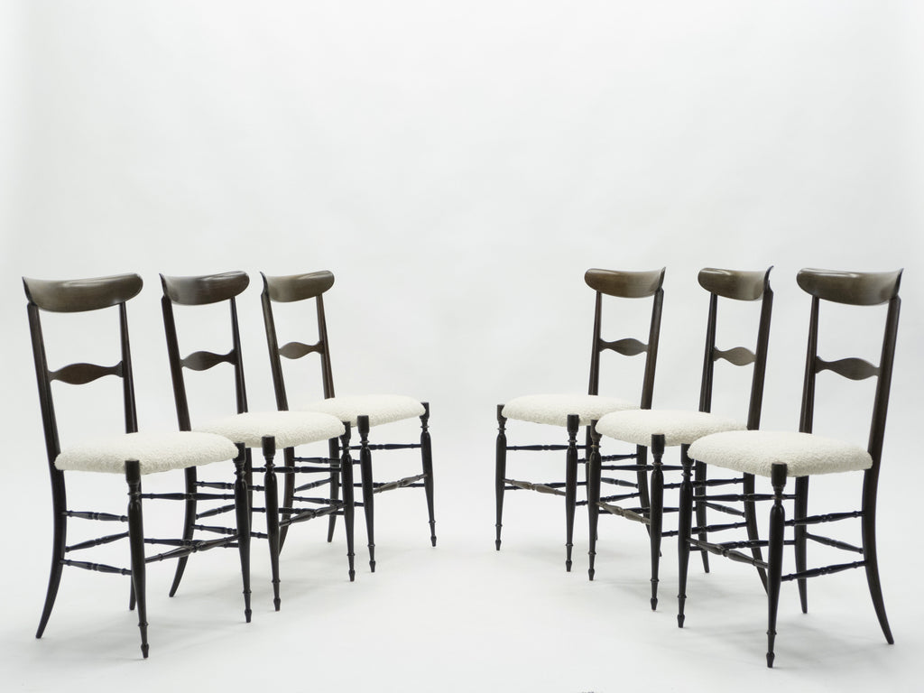 Rare set of six Campanino Chiavari walnut chairs by Fratelli Levaggi 1950