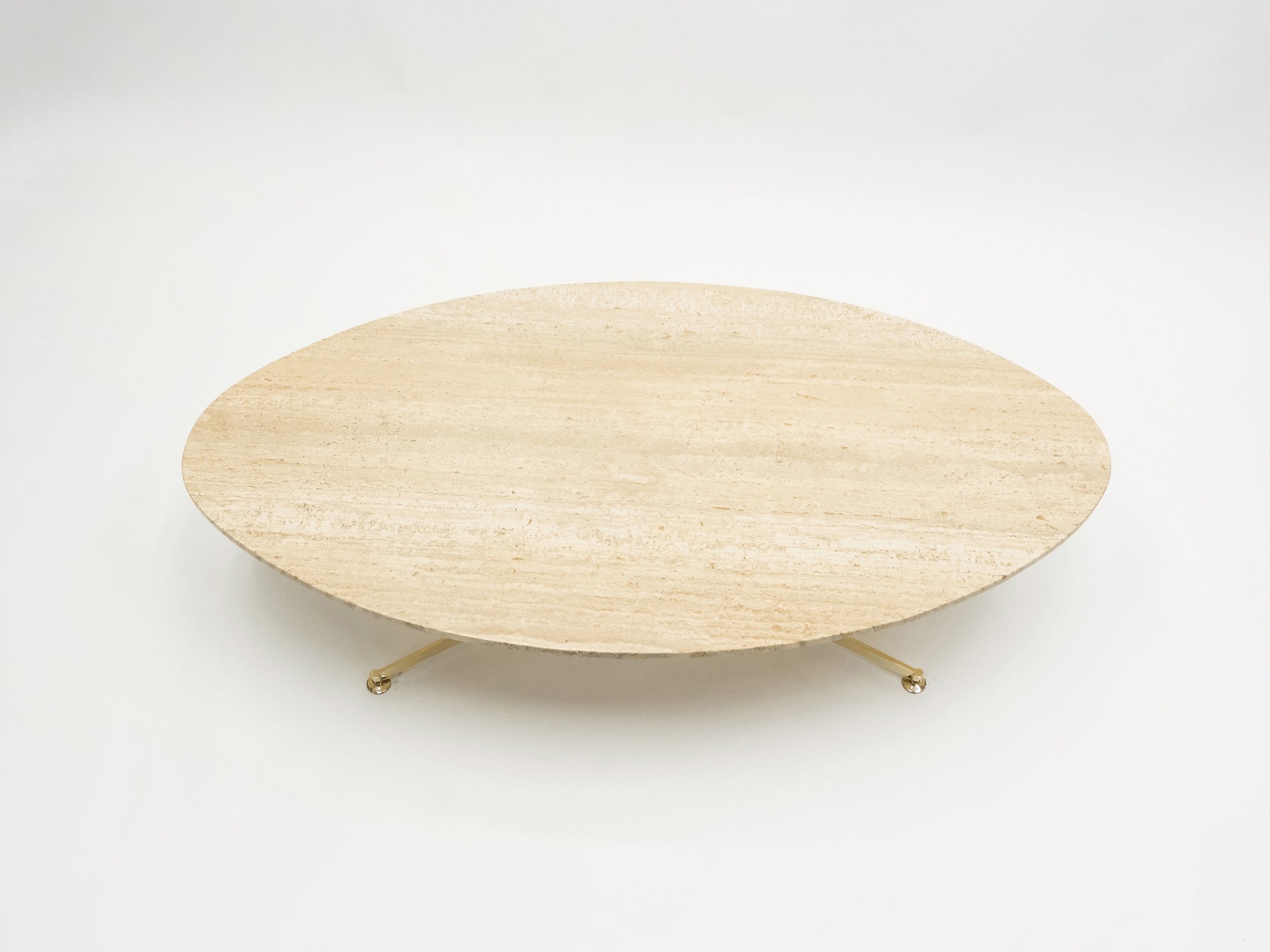 First Arflex Edition by Michel Kin Elliptical travertine brass Coffee Table 1960