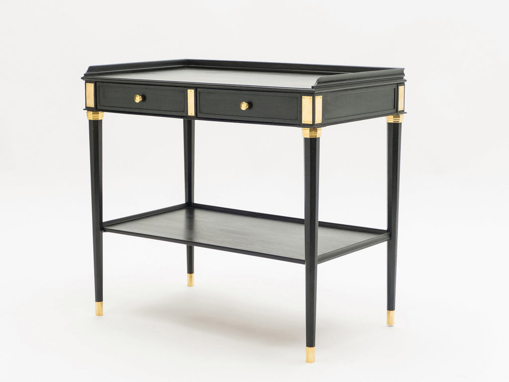 Rare Pair of stamped Maison Jansen black wood brass end tables 1950s