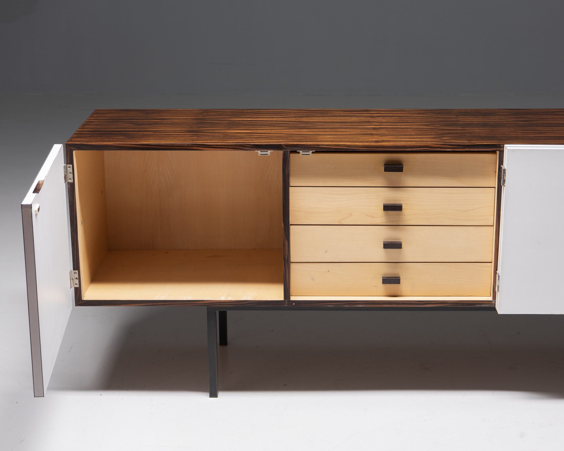 Sideboard in Zebrano veneer with White Doors, 1960’s
