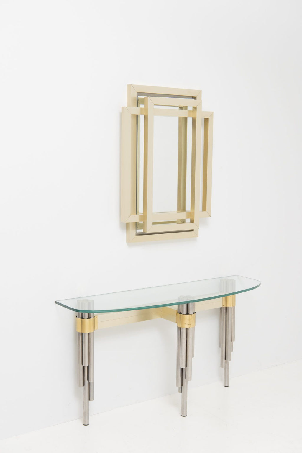 Philippe Jean Sculptural mirror in brass, 1970s