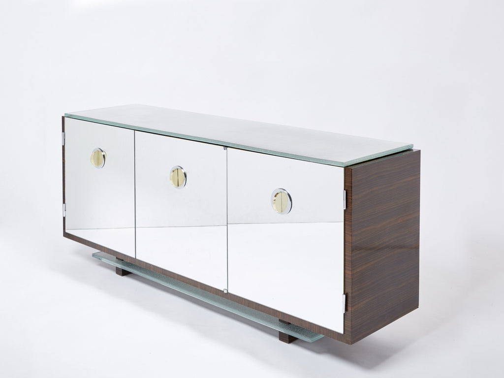 Adnet style mirrored macassar sycamore sideboard Alberto Pinto 1990