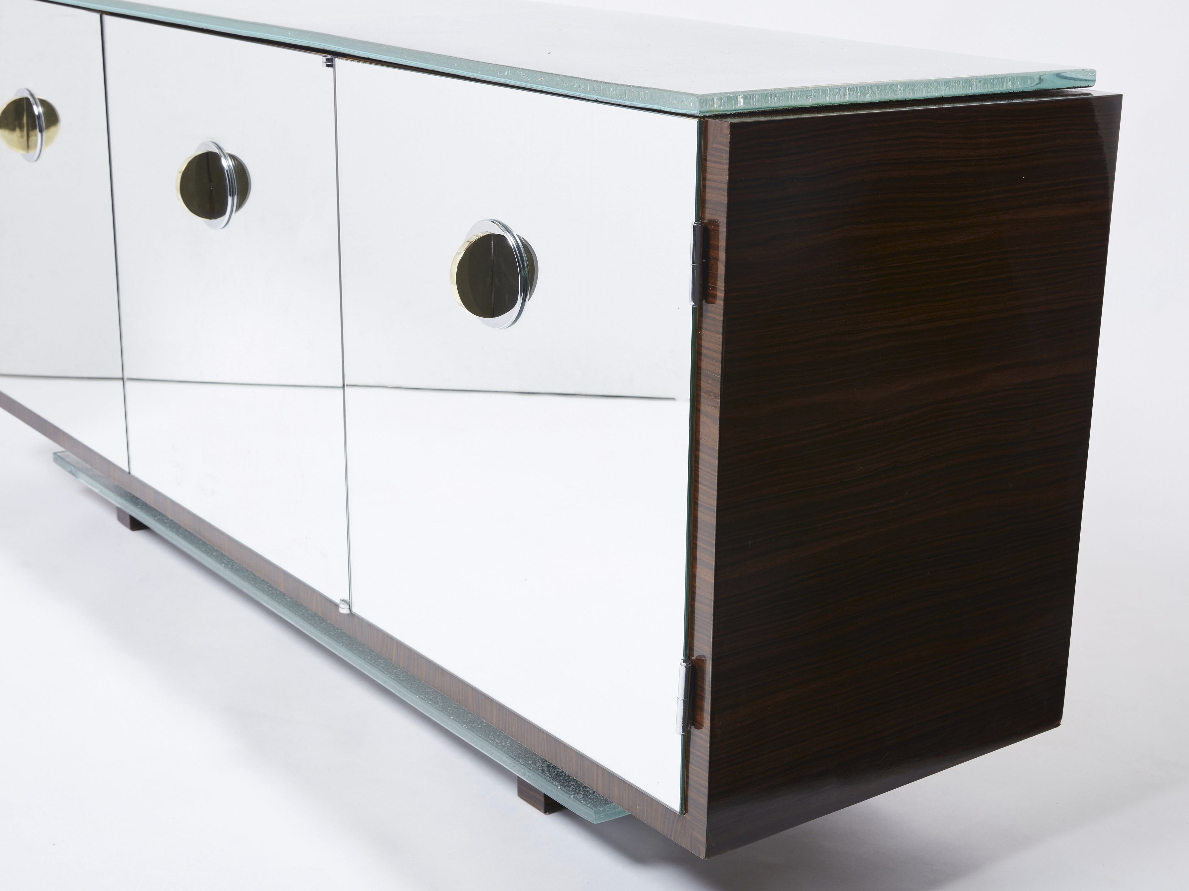 Adnet style mirrored macassar sycamore sideboard Alberto Pinto 1990
