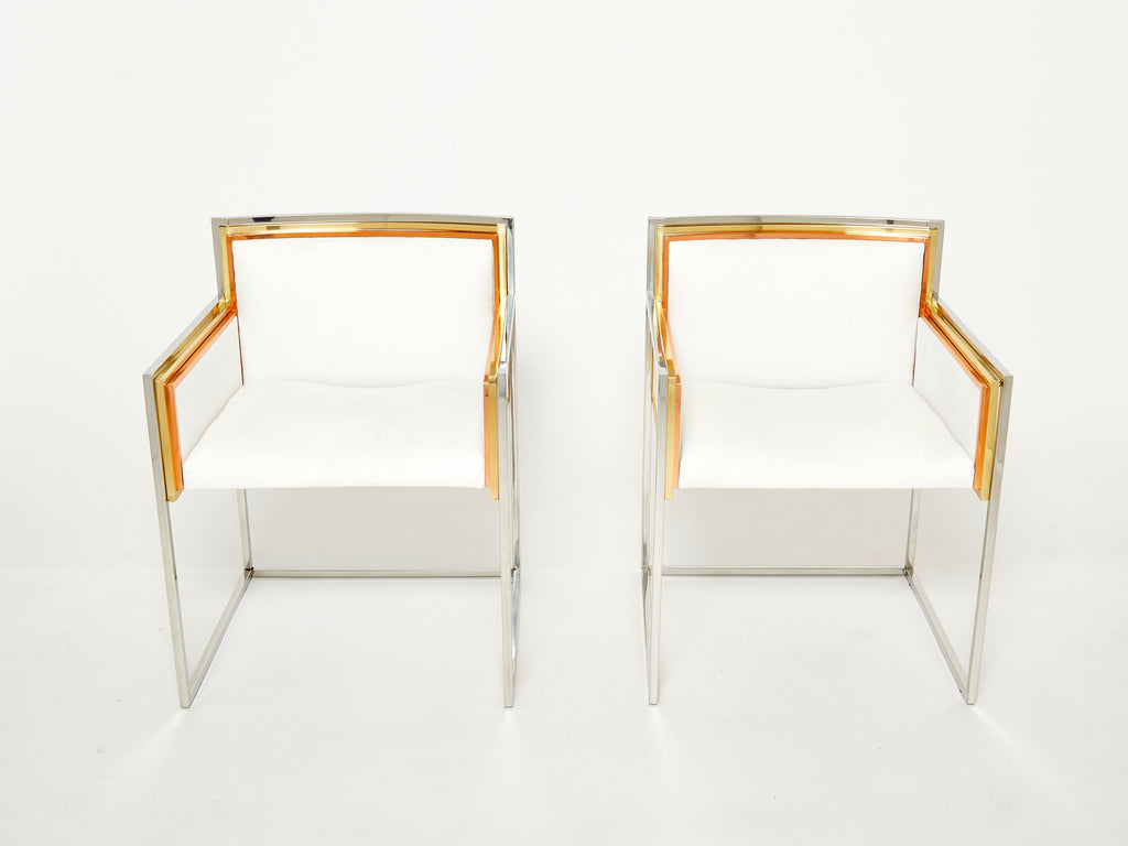 Alain Delon for Maison Jansen armchairs brass chrome copper alcantara 1972