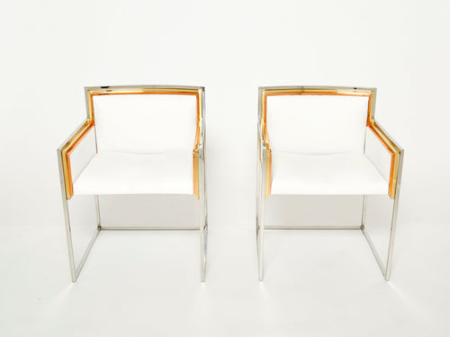 Alain Delon for Maison Jansen armchairs brass chrome copper alcantara 1972