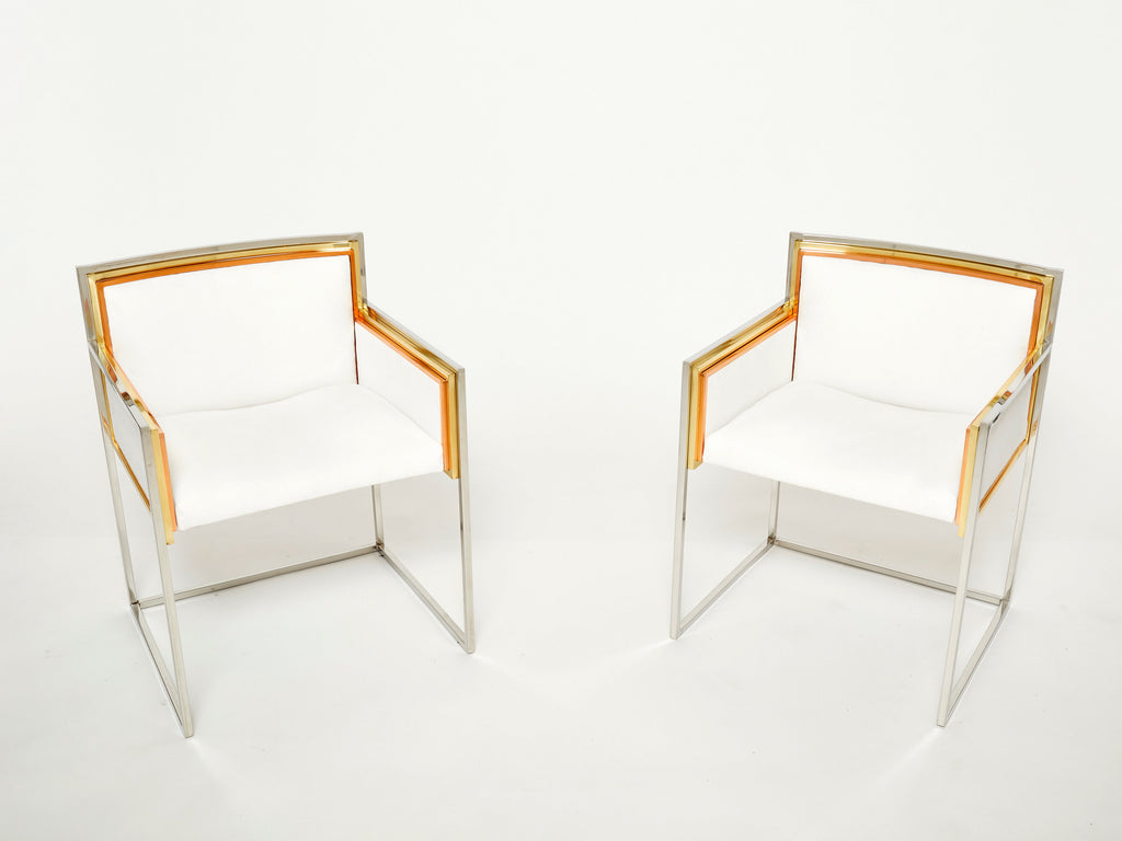Alain Delon for Maison Jansen armchairs brass chrome copper alcantara 1972