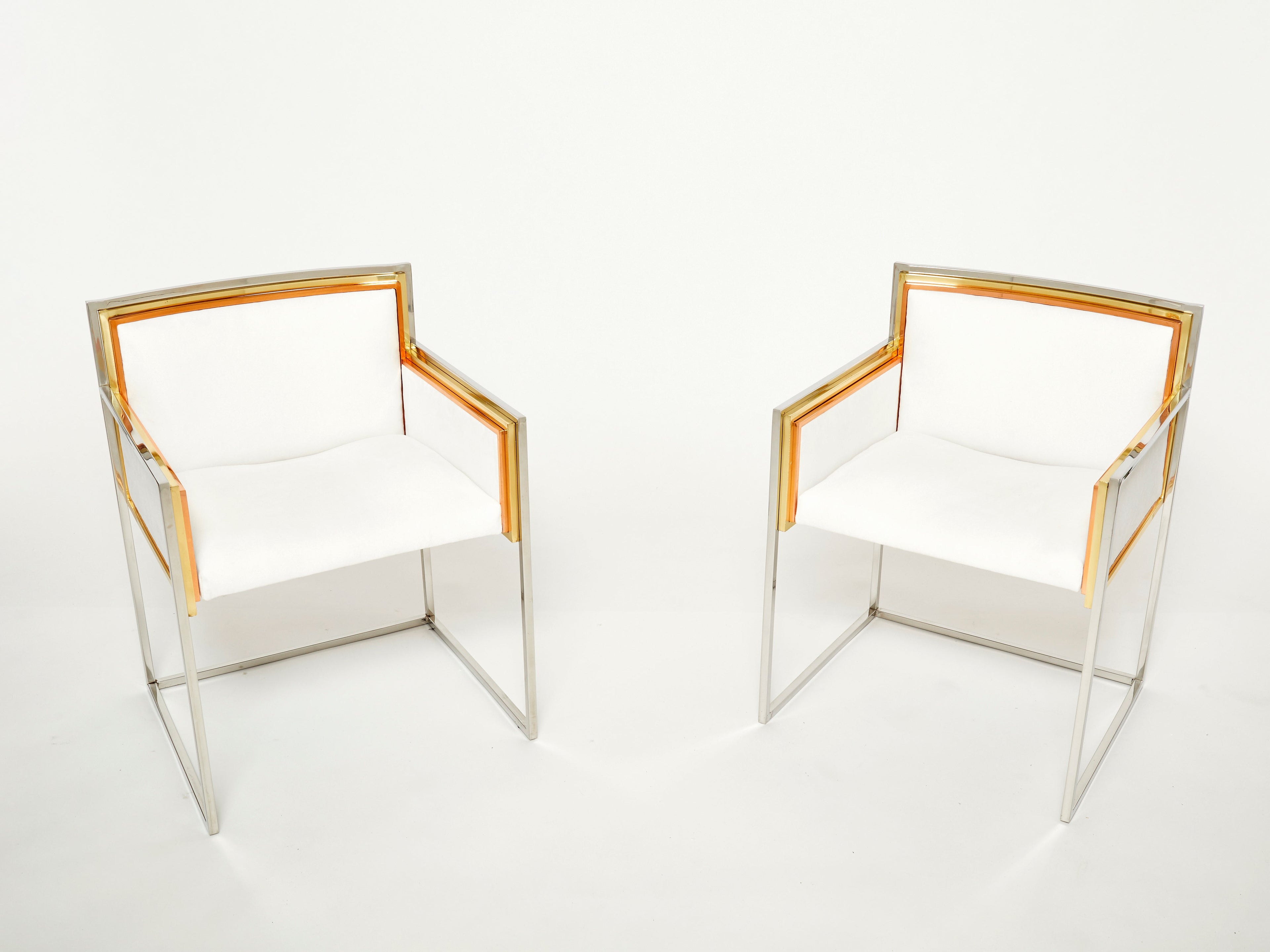 Alain Delon for Maison Jansen armchairs brass chrome copper alcantara 1972