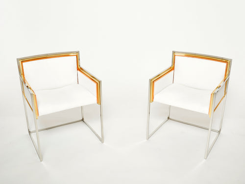 Alain Delon for Maison Jansen armchairs brass chrome copper alcantara 1972