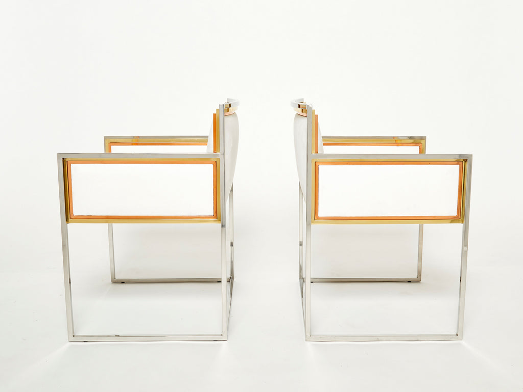 Alain Delon for Maison Jansen armchairs brass chrome copper alcantara 1972