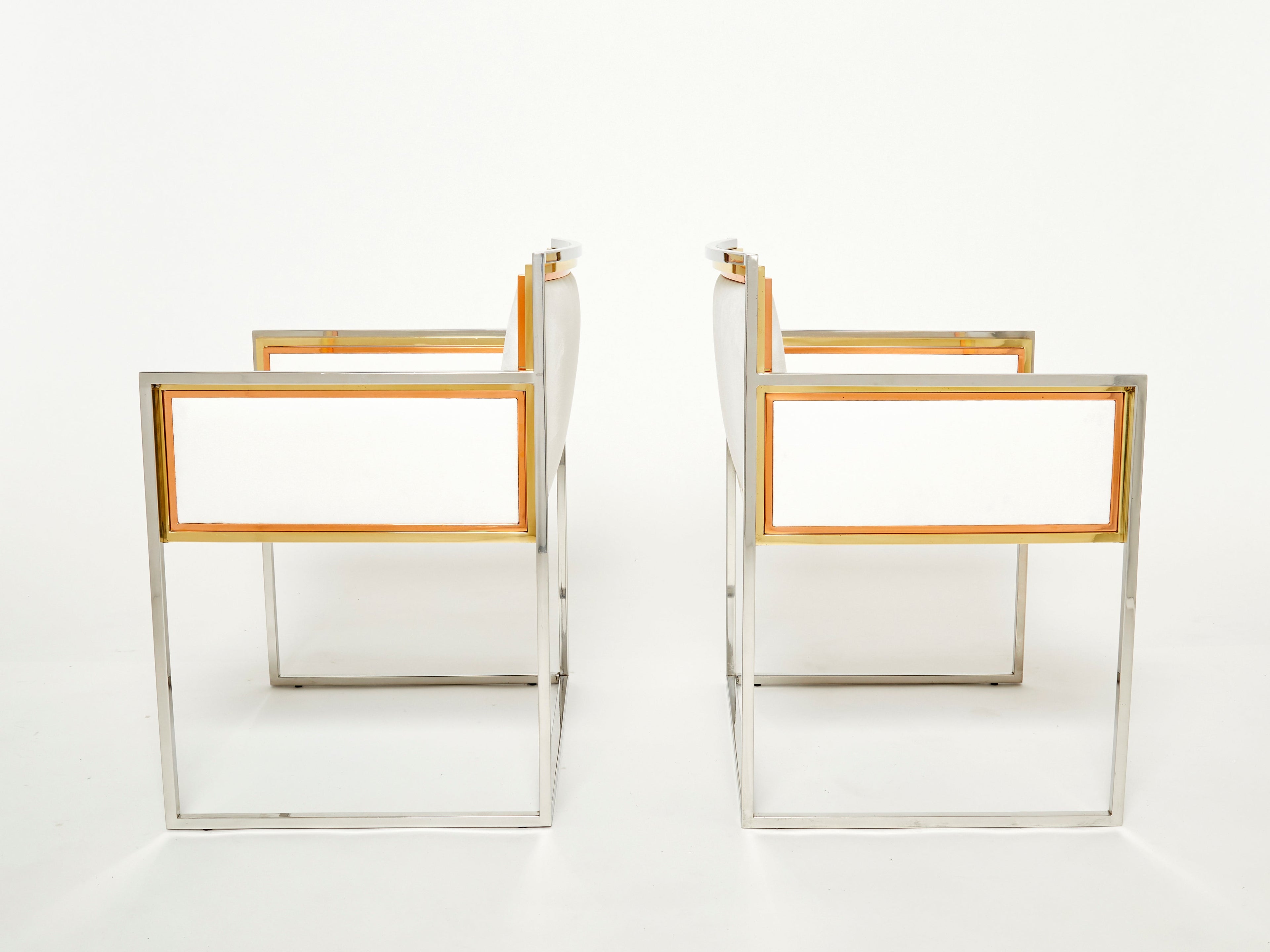 Alain Delon for Maison Jansen armchairs brass chrome copper alcantara 1972