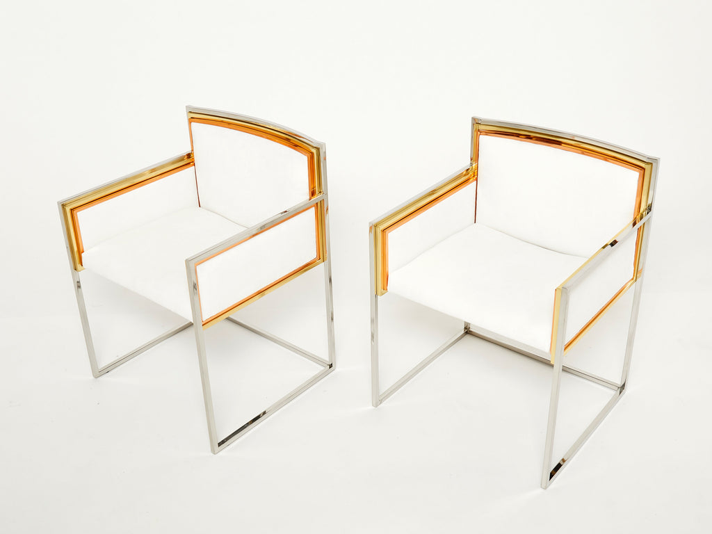 Alain Delon for Maison Jansen armchairs brass chrome copper alcantara 1972