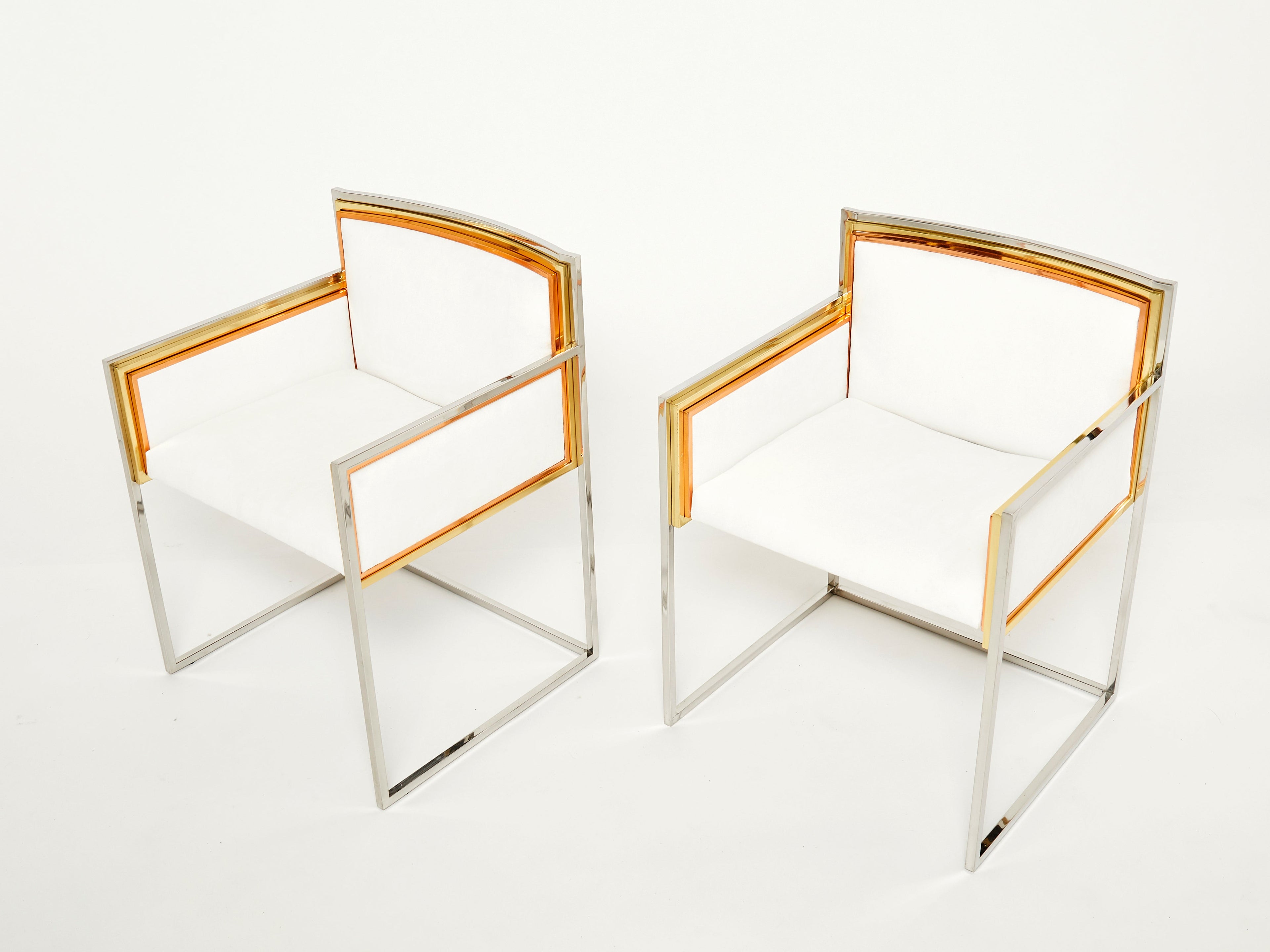 Alain Delon for Maison Jansen armchairs brass chrome copper alcantara 1972