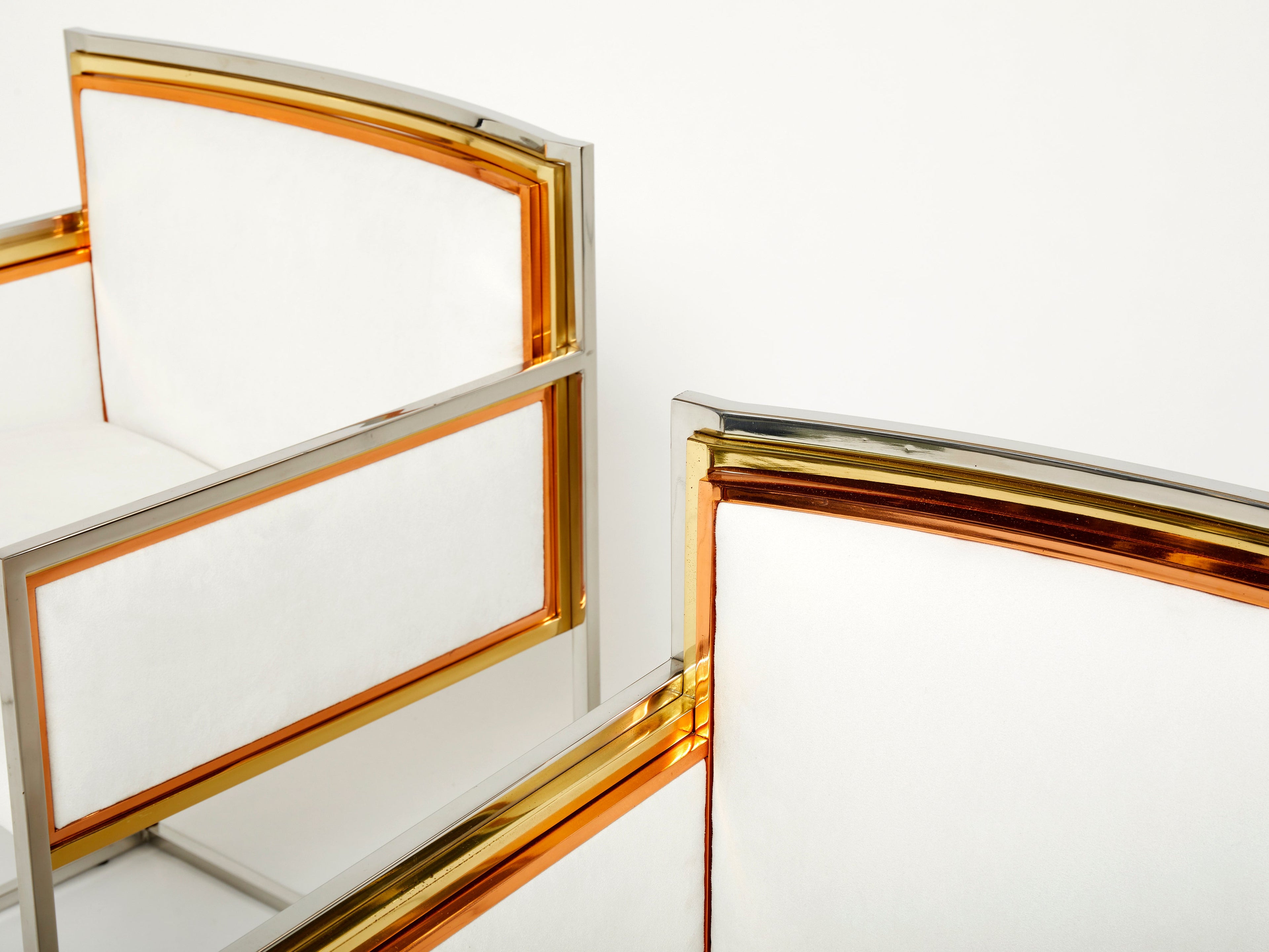 Alain Delon for Maison Jansen armchairs brass chrome copper alcantara 1972