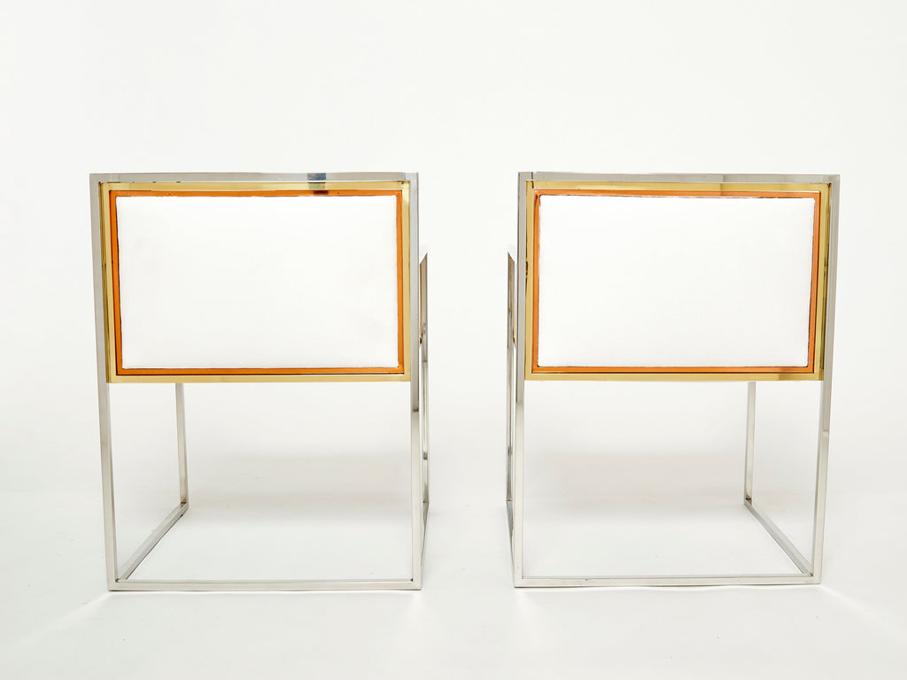 Alain Delon for Maison Jansen armchairs brass chrome copper alcantara 1972