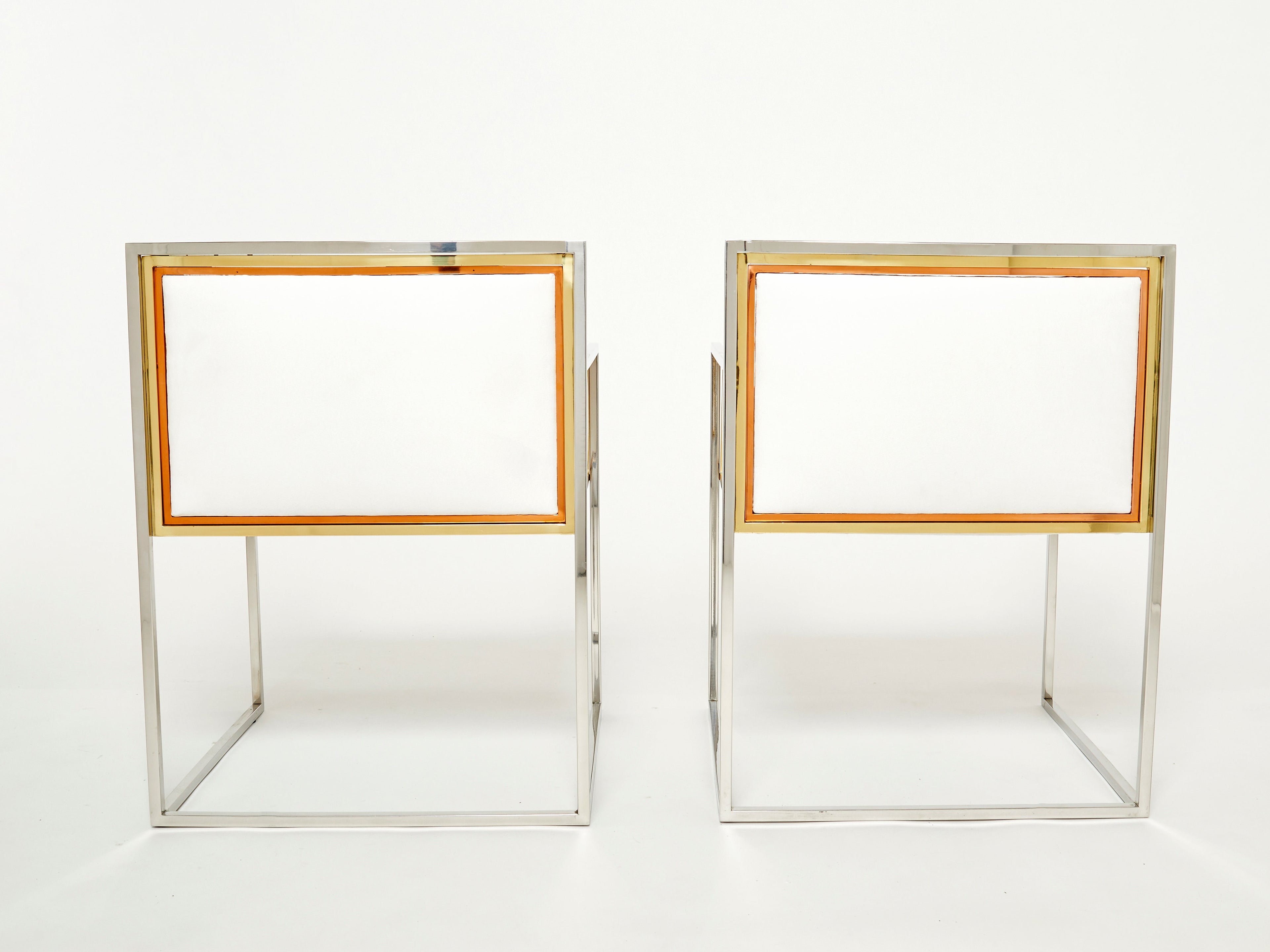 Alain Delon for Maison Jansen armchairs brass chrome copper alcantara 1972