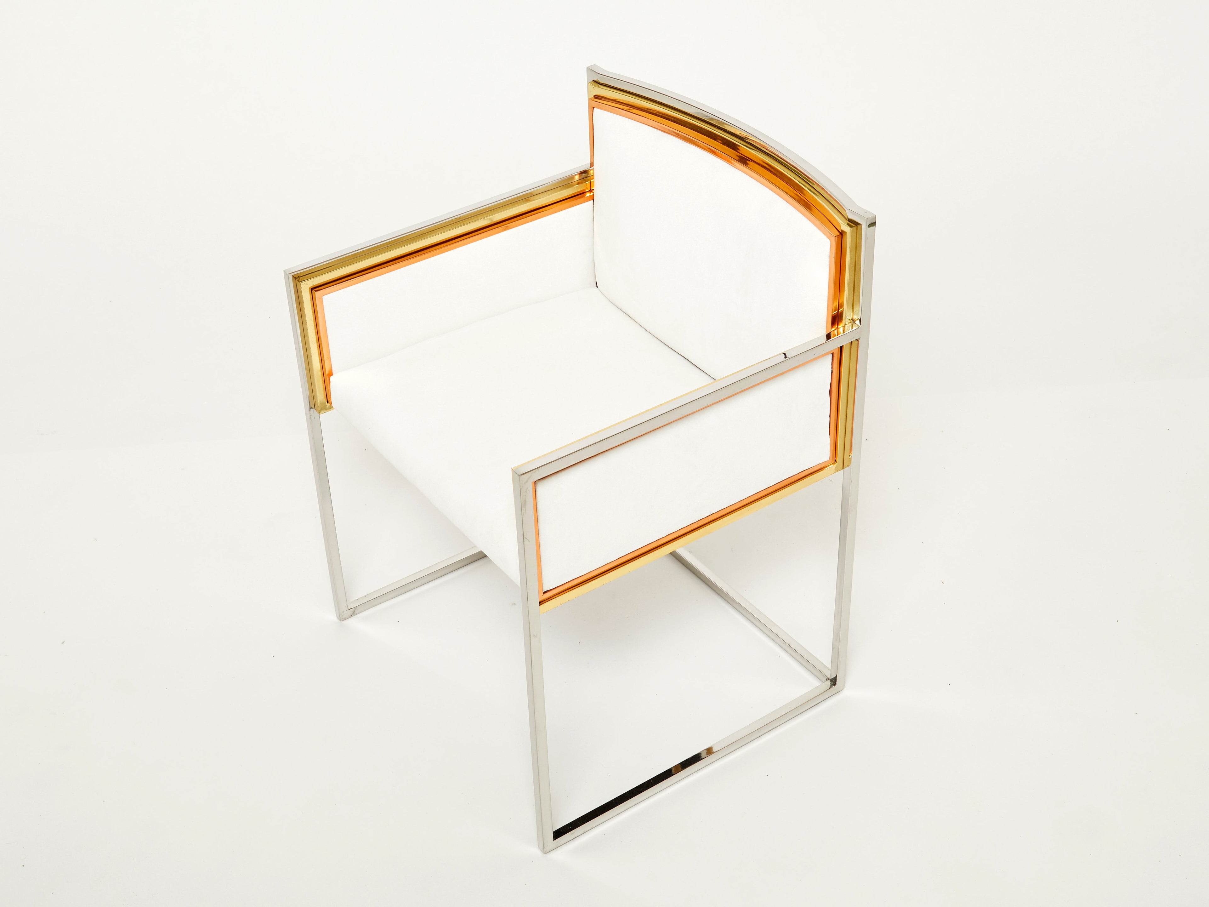 Alain Delon for Maison Jansen armchairs brass chrome copper alcantara 1972