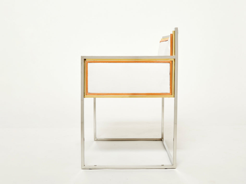 Alain Delon for Maison Jansen armchairs brass chrome copper alcantara 1972
