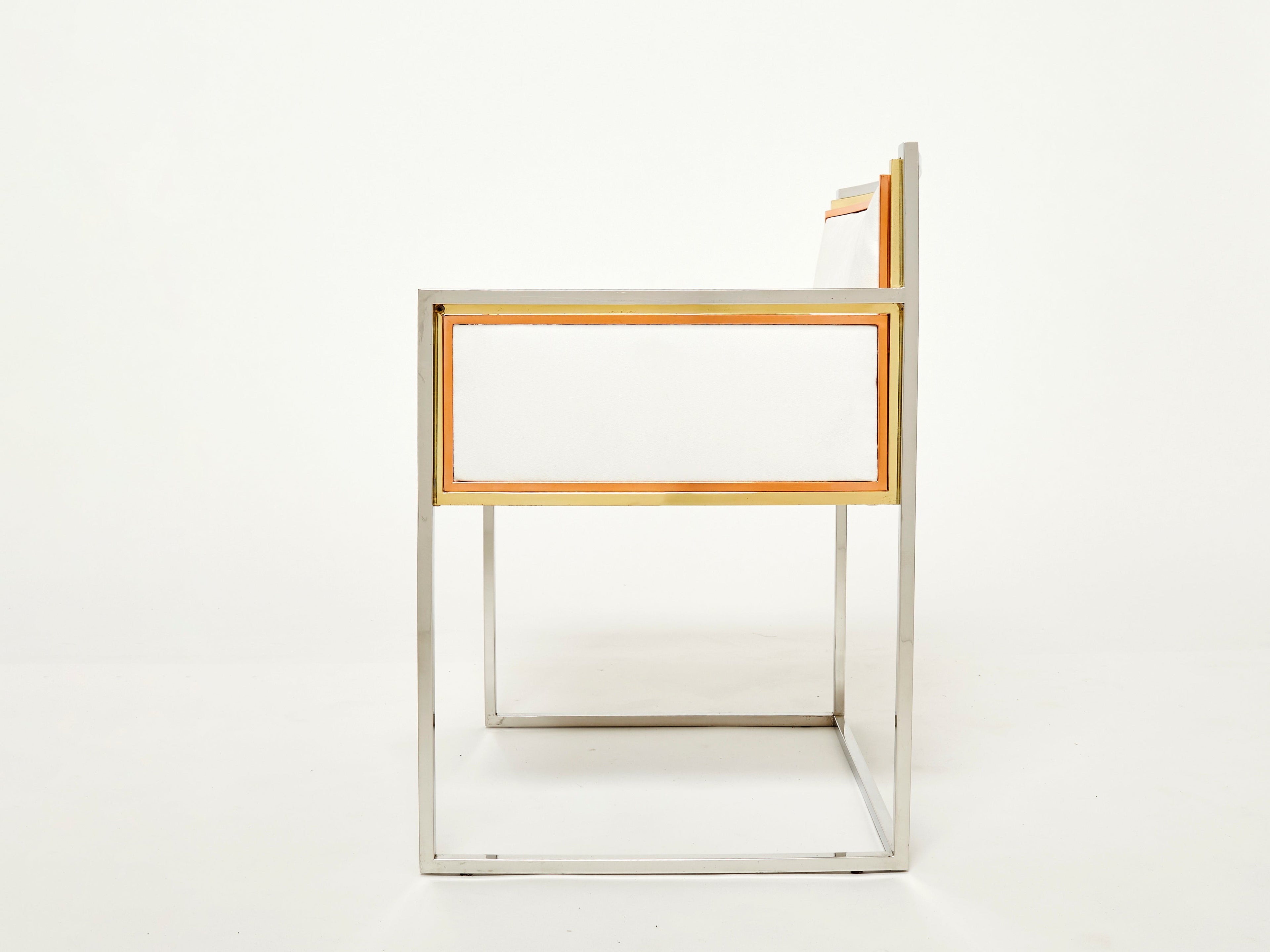 Alain Delon for Maison Jansen armchairs brass chrome copper alcantara 1972
